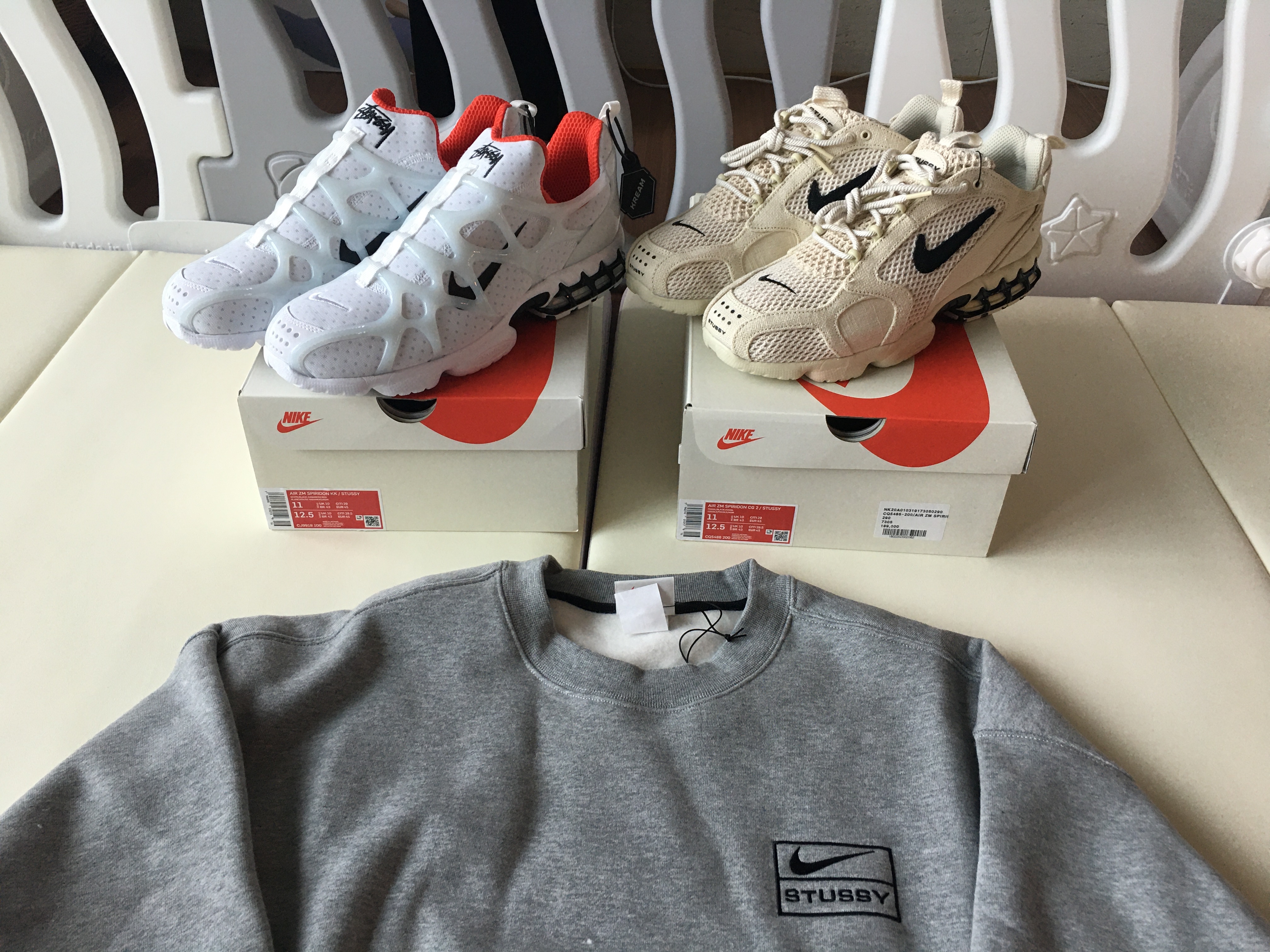 Nike x Stussy Air Zoom Spiridon Cage 2 Fossil, Nike x Stussy Air Zoom Spiridon Kukini White 착용 스타일 - 2