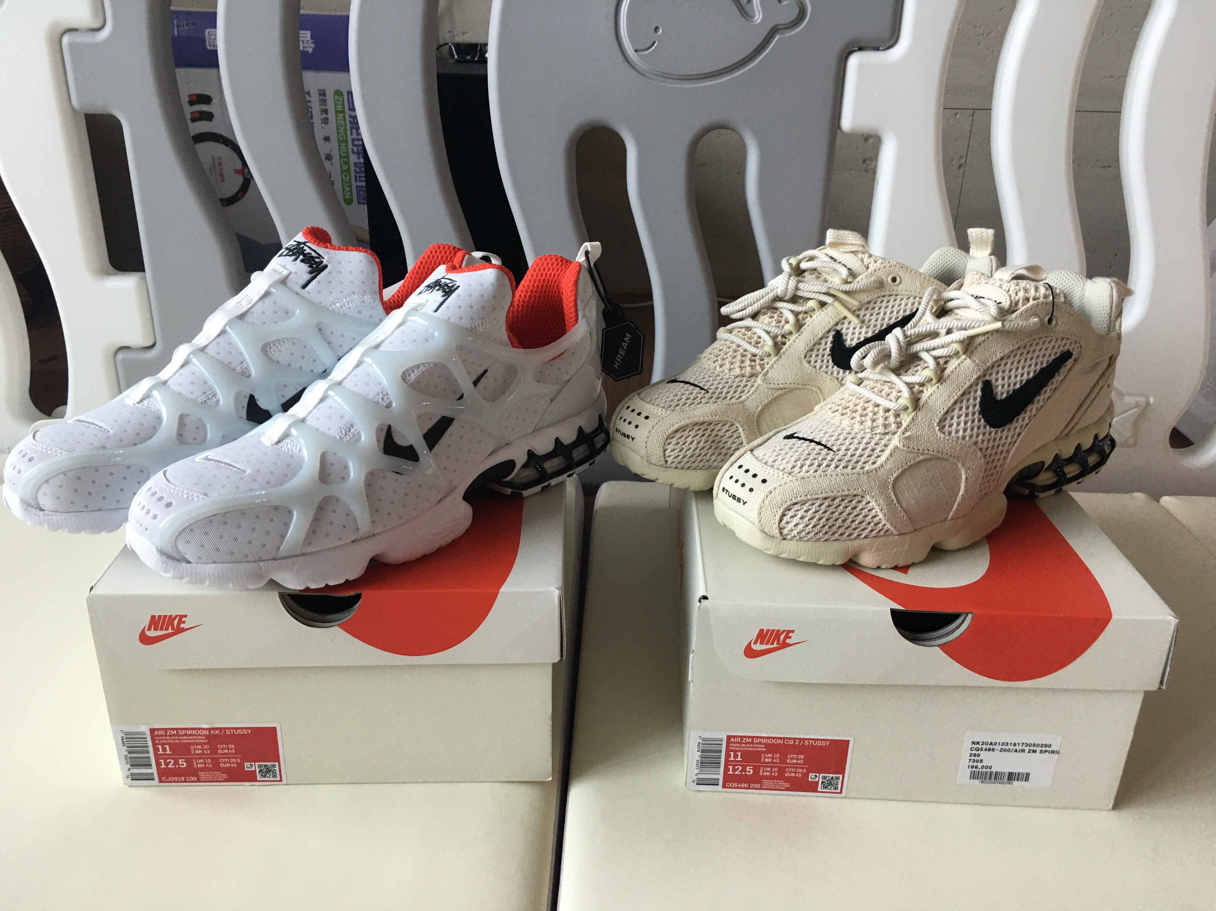 Nike x Stussy Air Zoom Spiridon Cage 2 Fossil, Nike x Stussy Air Zoom Spiridon Kukini White 착용 스타일 - 1
