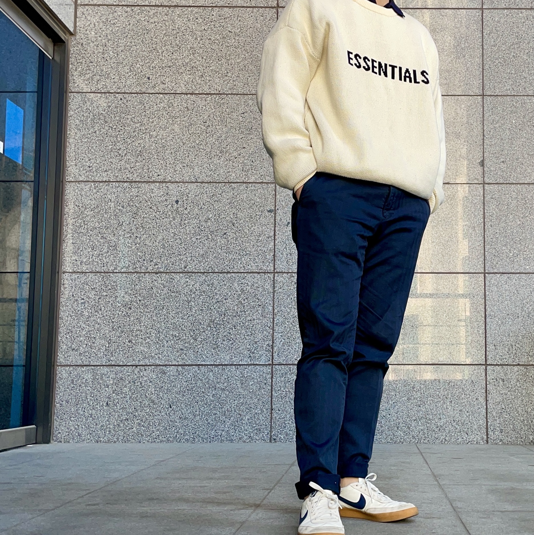 Nike x J.Crew Killshot 2 Sail Midnight Navy, Essentials Knit Sweater Buttercream - 20SS 착용 스타일