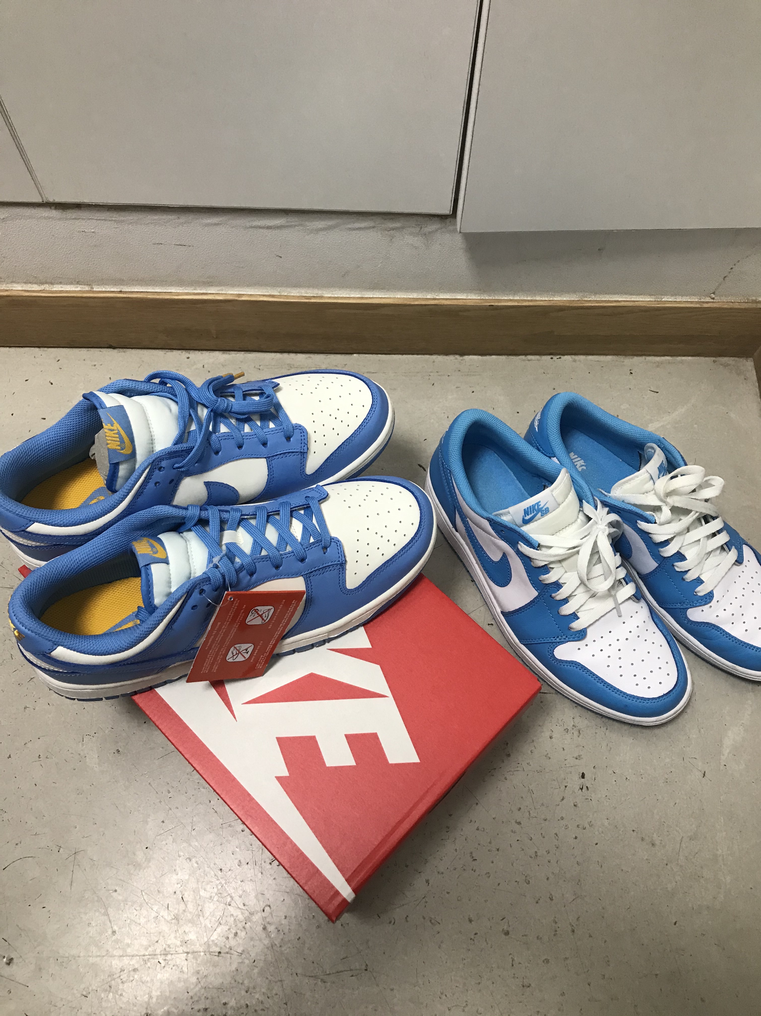 (W) Nike Dunk Low Coast, Jordan 1 Low SB UNC 착용 스타일 - 1