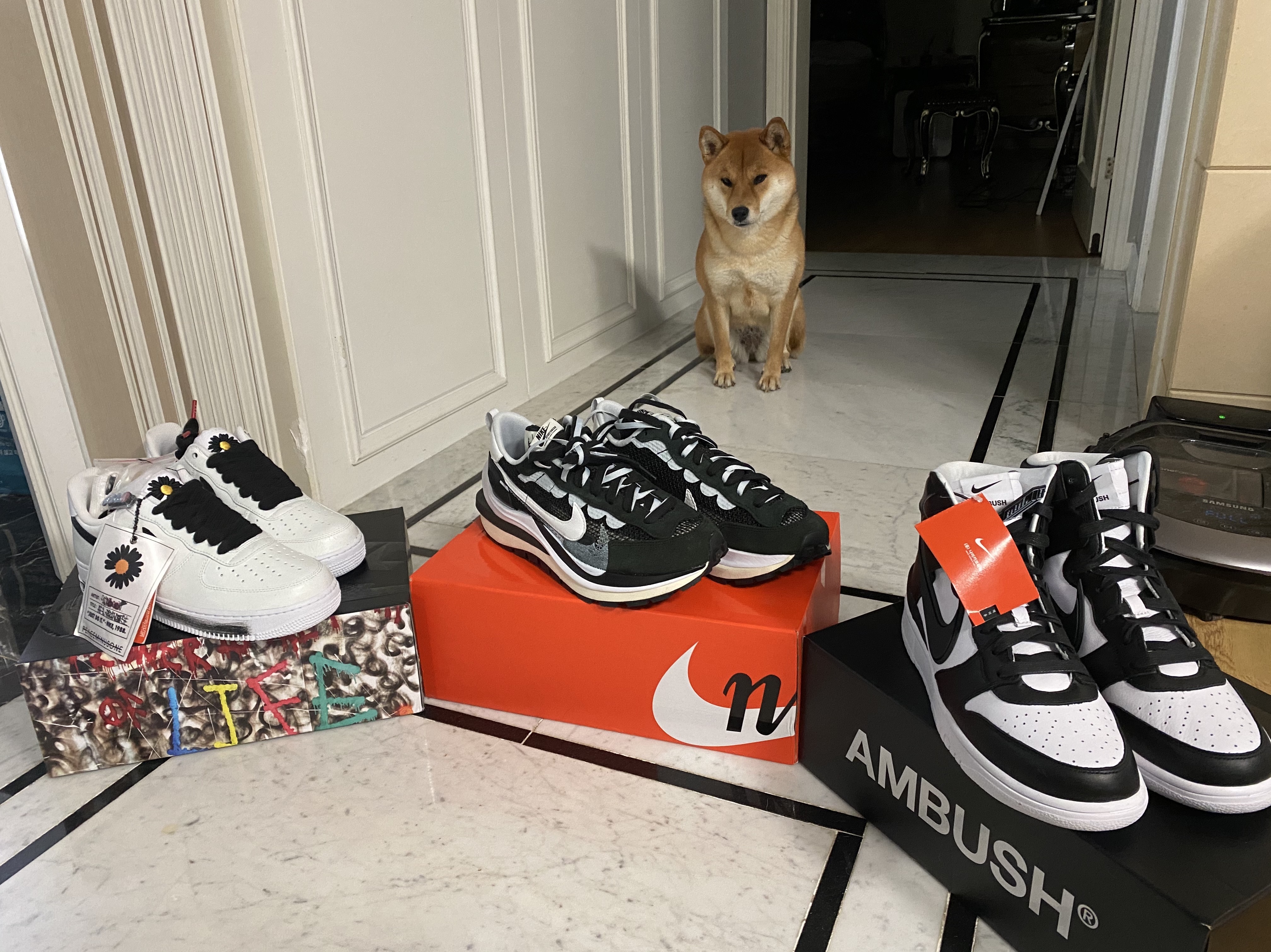 Nike x Peaceminusone Air Force 1 Low Para-Noise 2.0, Nike x Sacai VaporWaffle Black White 착용 스타일