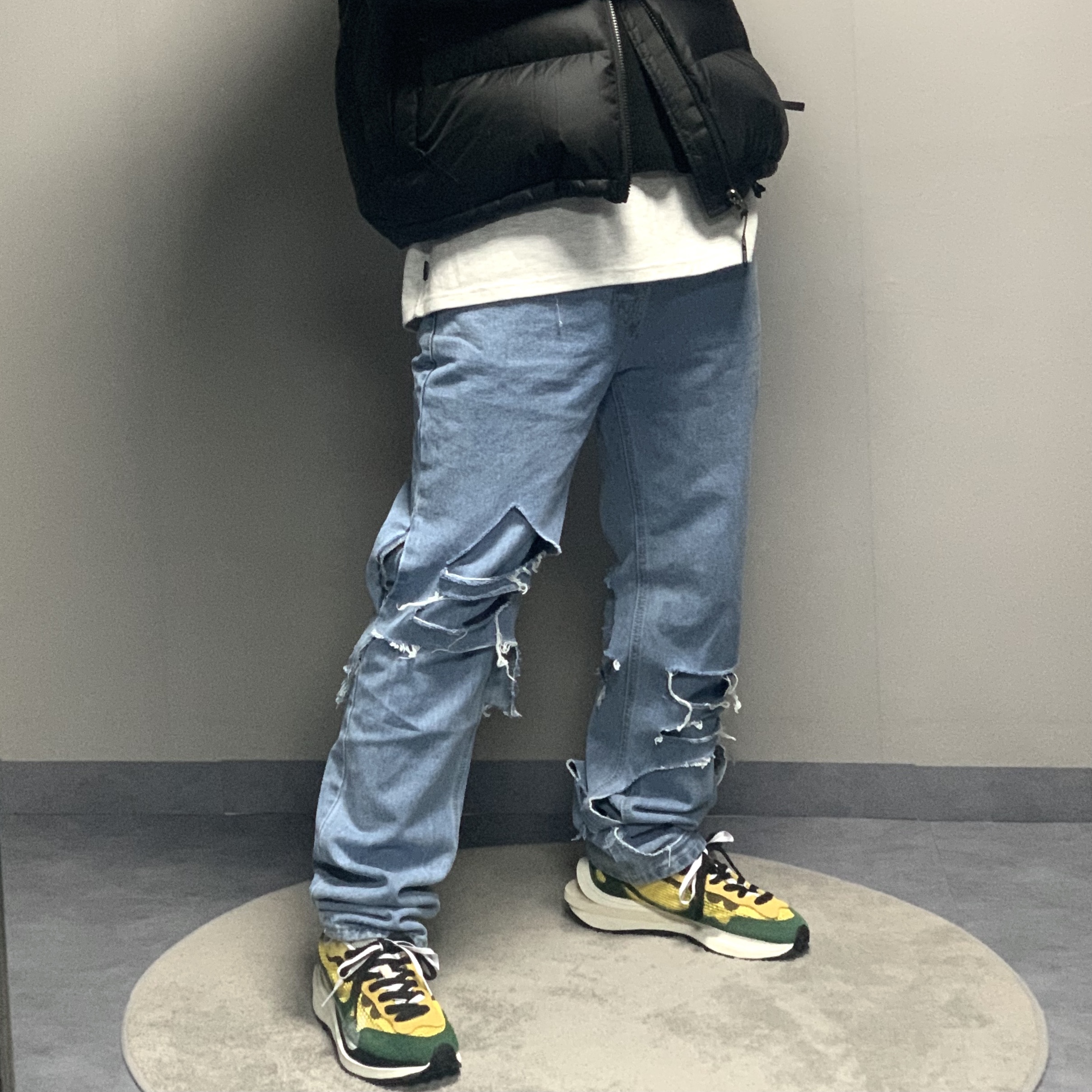 Nike x Sacai VaporWaffle Tour Yellow & Gorge Green Sail 착용 스타일 - 1
