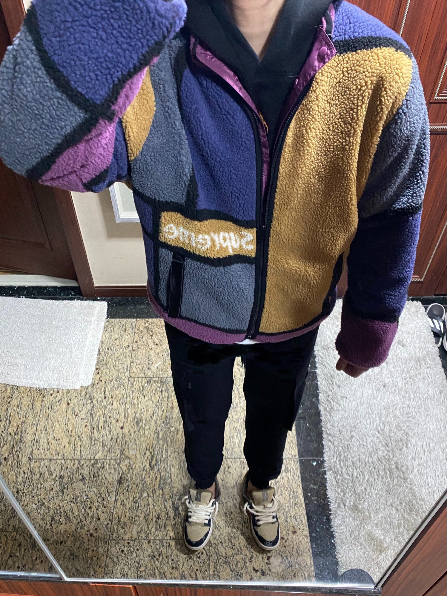 Supreme Reversible Colorblocked Fleece Jacket Purple - 20FW, Nike x Sacai VaporWaffle String & Black Villain Red 착용 스타일 - 2