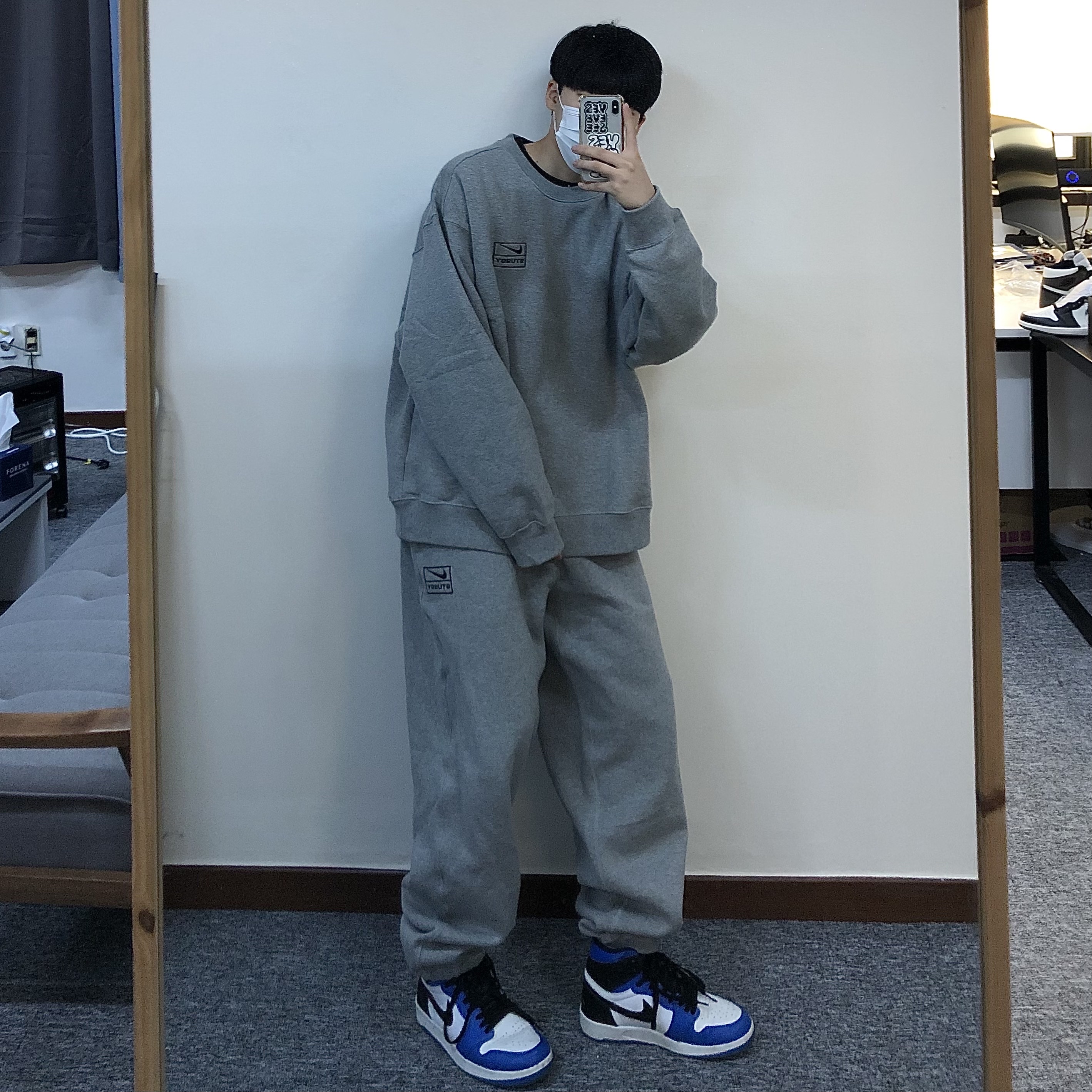 Nike x Stussy NRG BR Fleece Pants Grey, Nike x Stussy NRG BR Crew Fleece Grey 착용 스타일