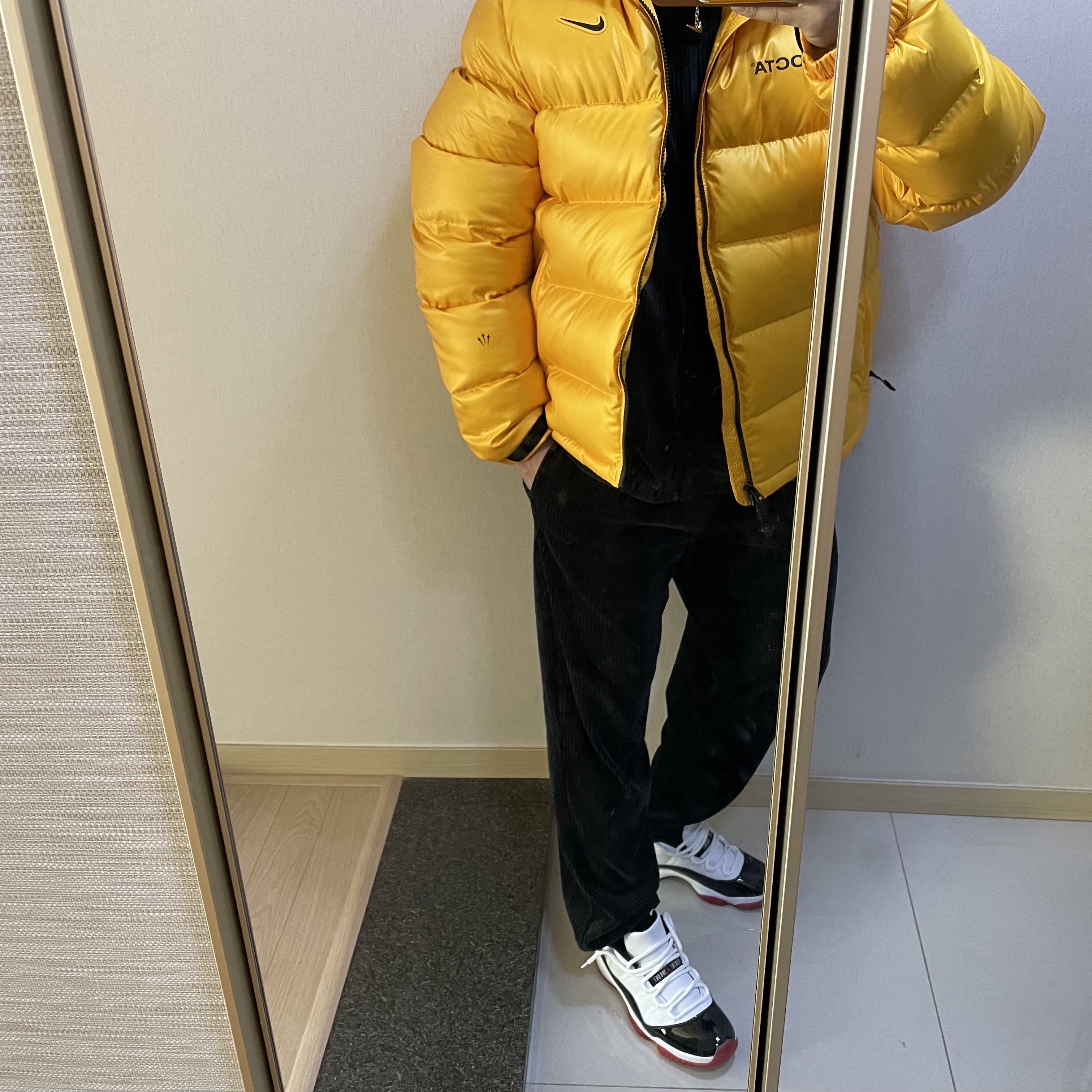 Nike x Drake Nocta Puffer Jacket University Gold - US/EU 착용 스타일