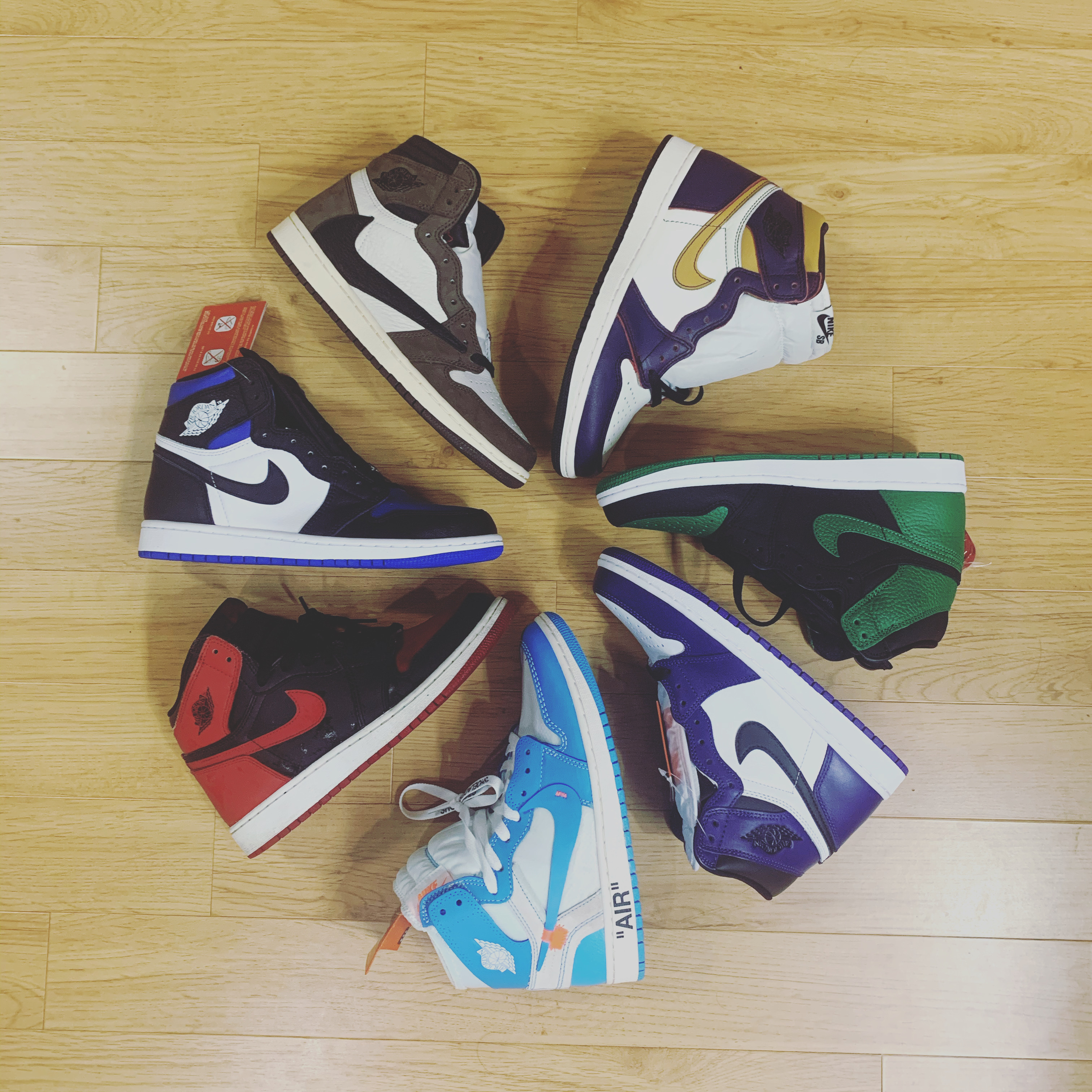 Jordan 1 x Off-White Retro High University Blue, Jordan 1 Retro High OG Court Purple 2020 착용 스타일