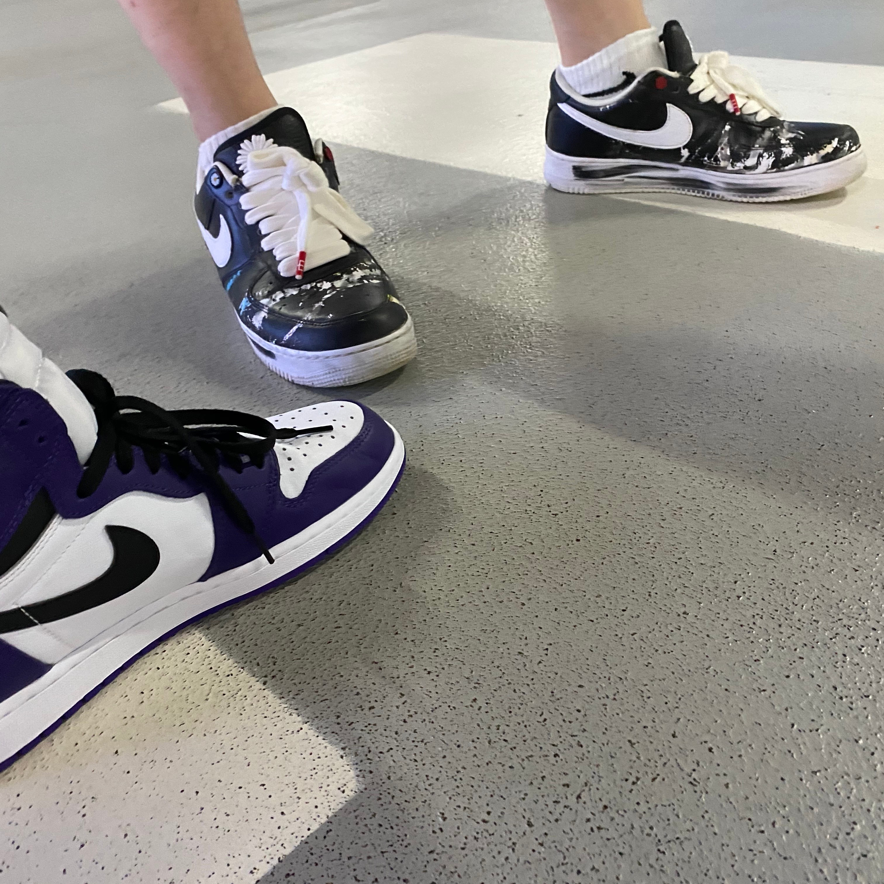 Nike x Peaceminusone Air Force 1 Low Para-Noise, Jordan 1 Retro High OG Court Purple 2020 착용 스타일