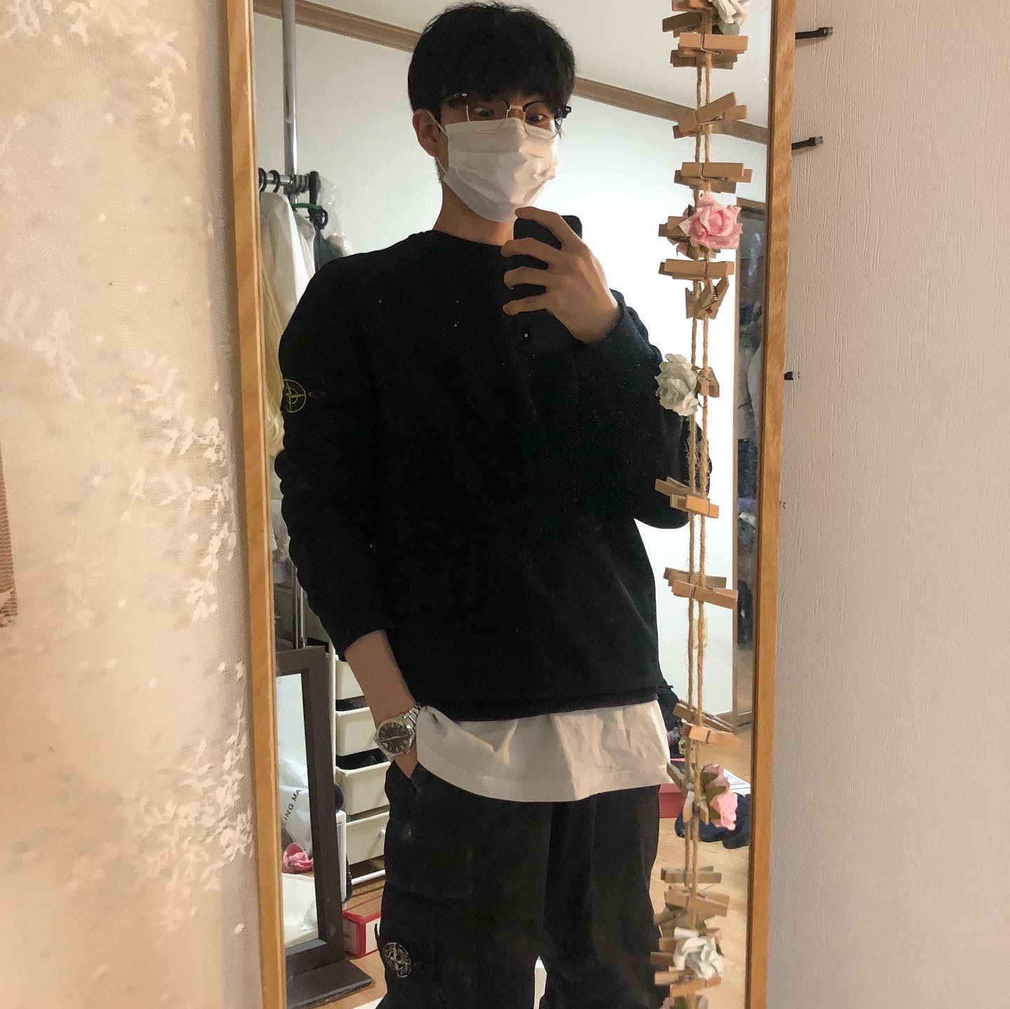 Supreme x Stone Island Painted Camo Nylon Cargo Pants Black - 20FW 착용 스타일