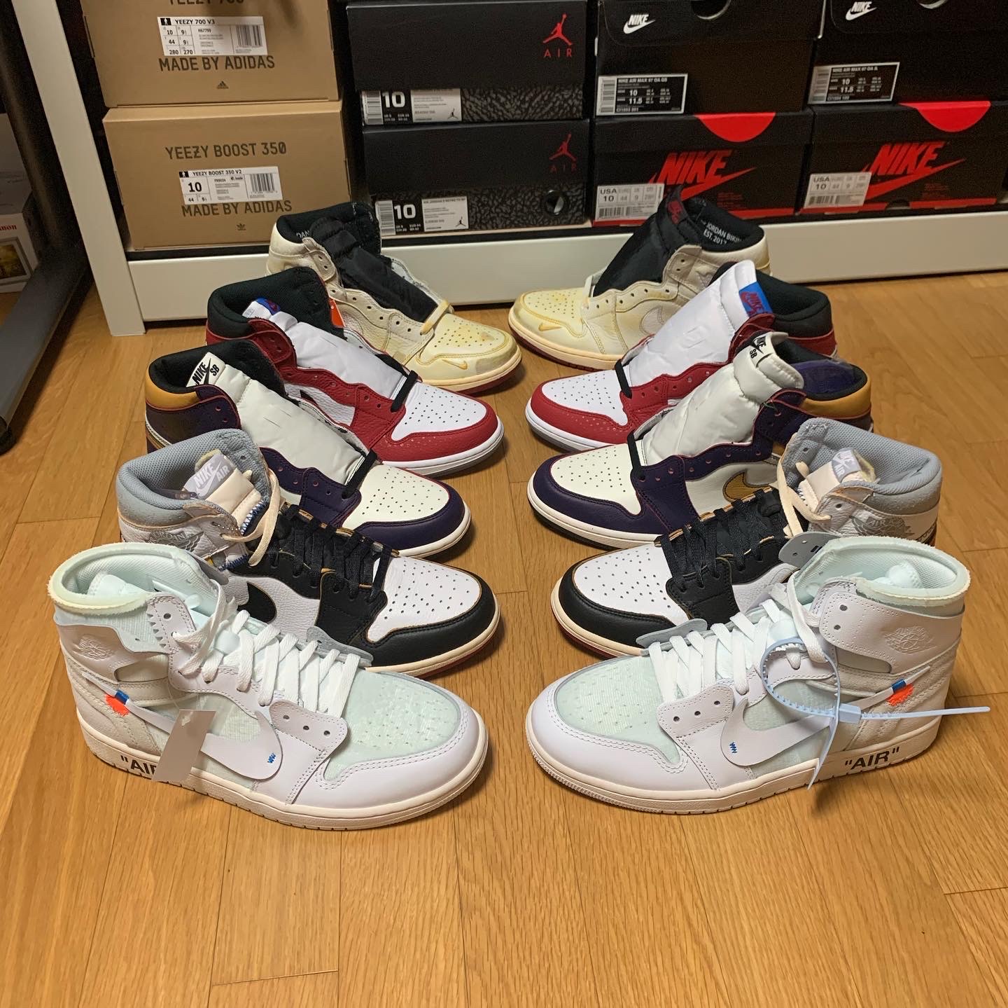 Jordan 1 x Off-White Retro High White, Jordan 1 x Union Retro High Black Toe 착용 스타일 - 1