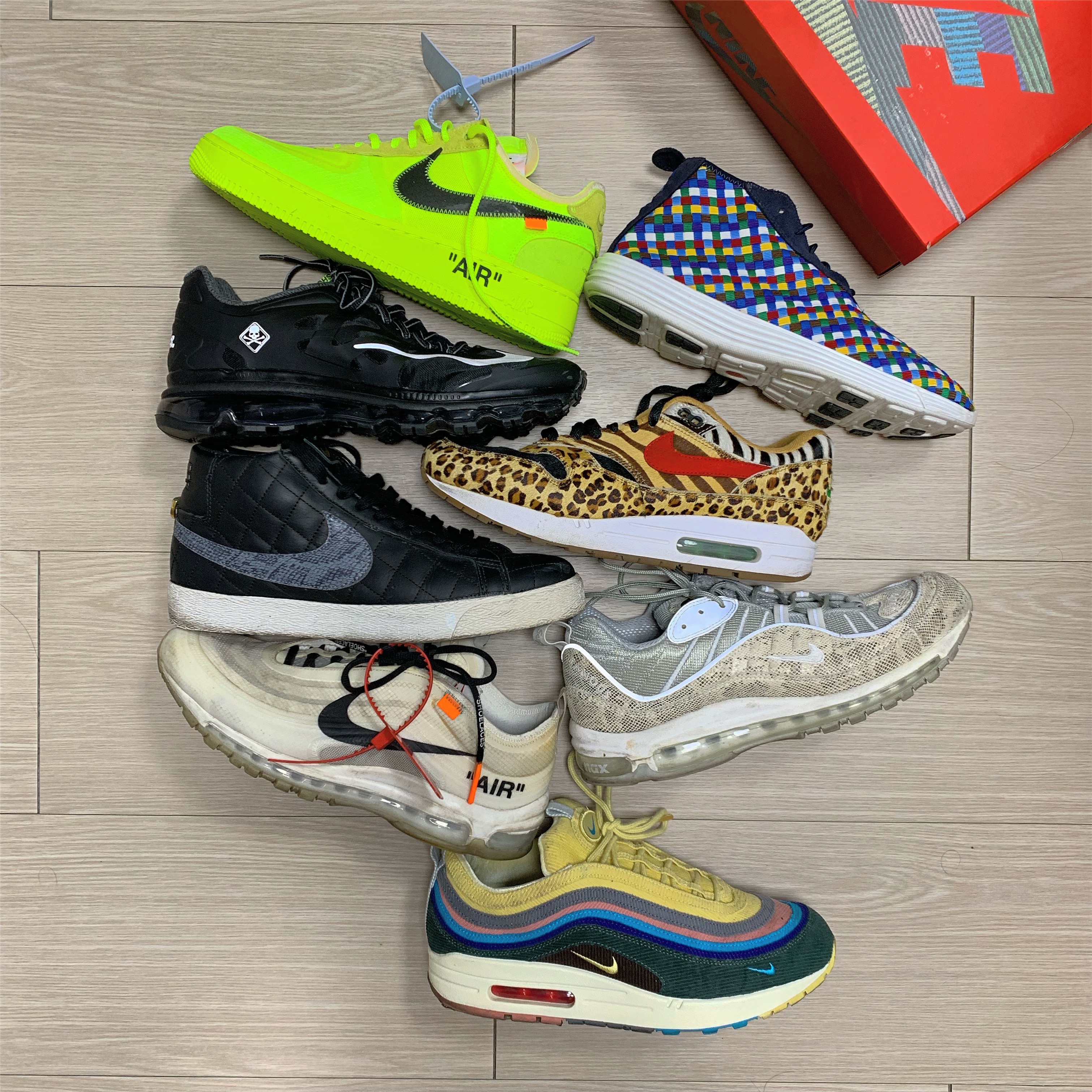 Nike x Off-White Air Force 1 Low Volt, Nike x Off-White Air Max 97 OG The Ten 착용 스타일