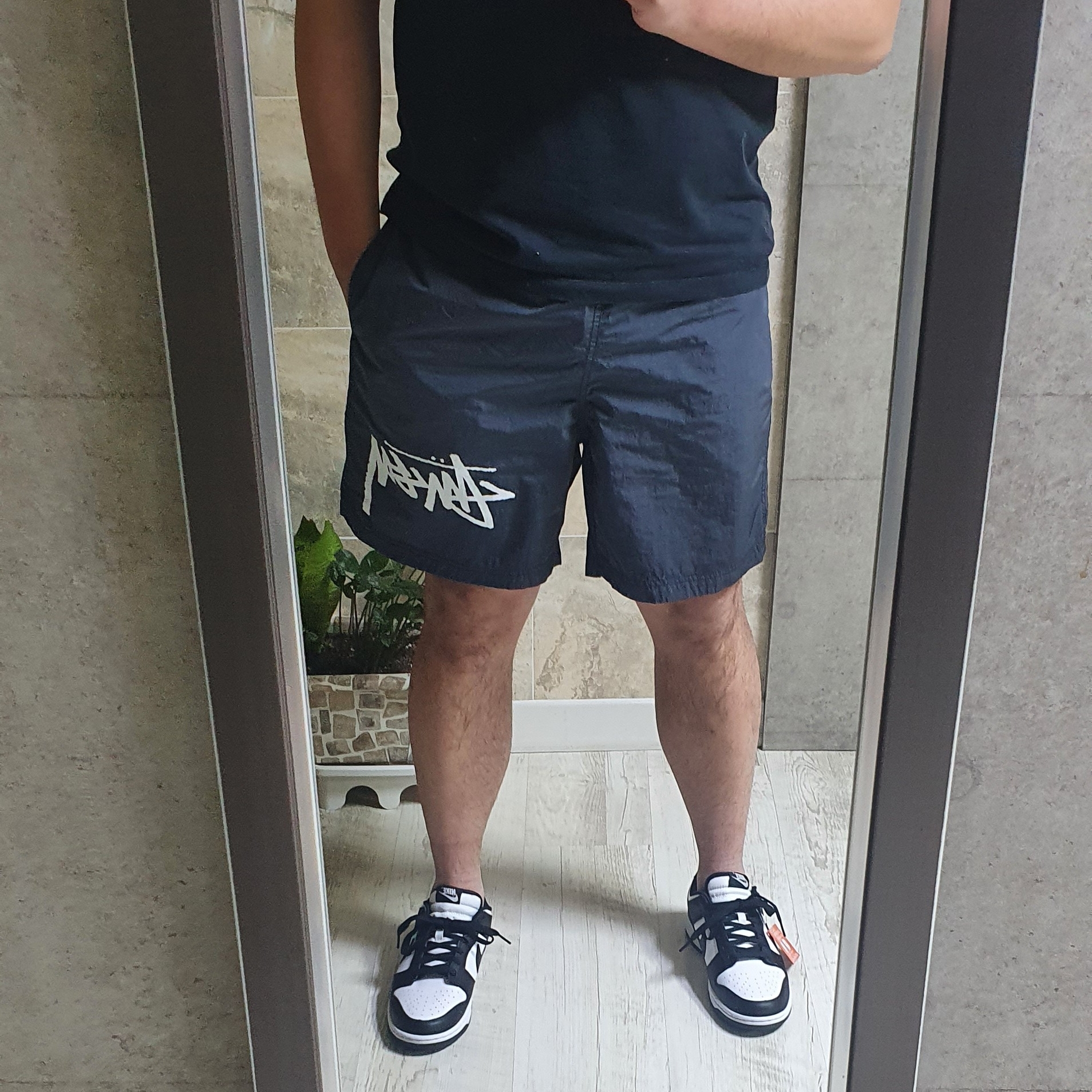 Nike x Stussy Water Shorts Off Noir, Nike Dunk Low Retro Black 착용 스타일 - 1