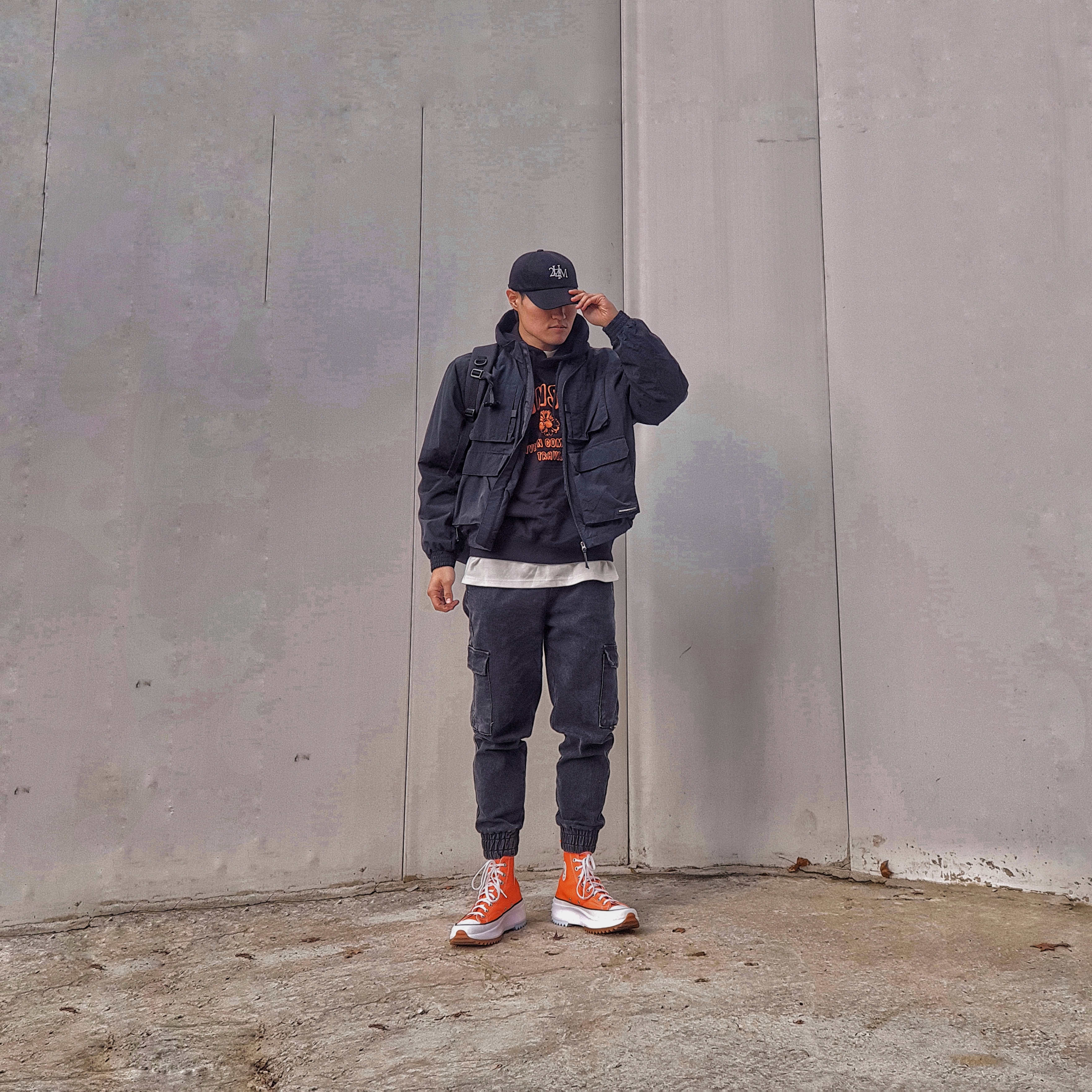 Converse Run Star Hike Hi Total Orange 착용 스타일