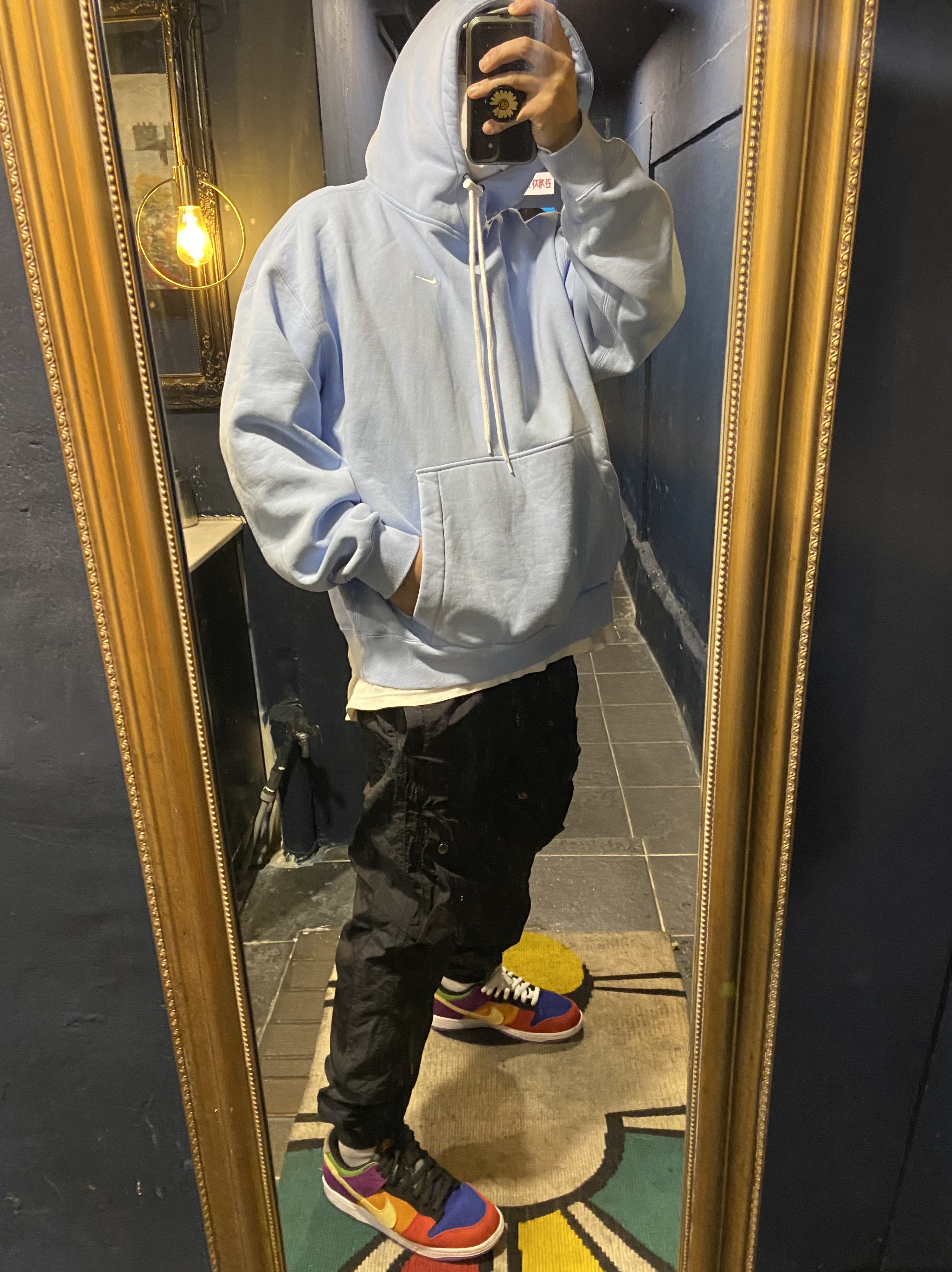Nike M NRG Hoodie Psychic Blue, Nike Dunk Low SP Retro Viotech 2019 착용 스타일