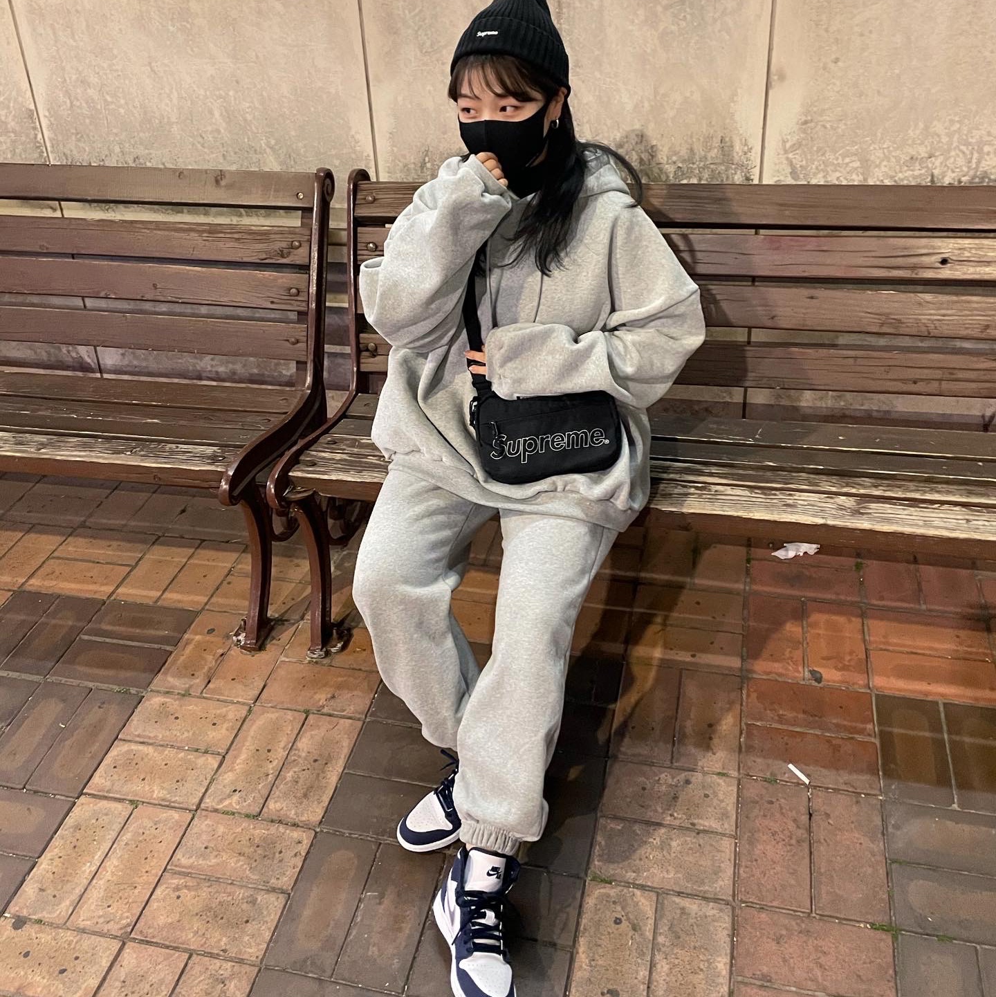 (GS) Jordan 1 Retro High OG CO.JP Midnight Navy, Supreme Cashmere Beanie Black - 20FW 착용 스타일