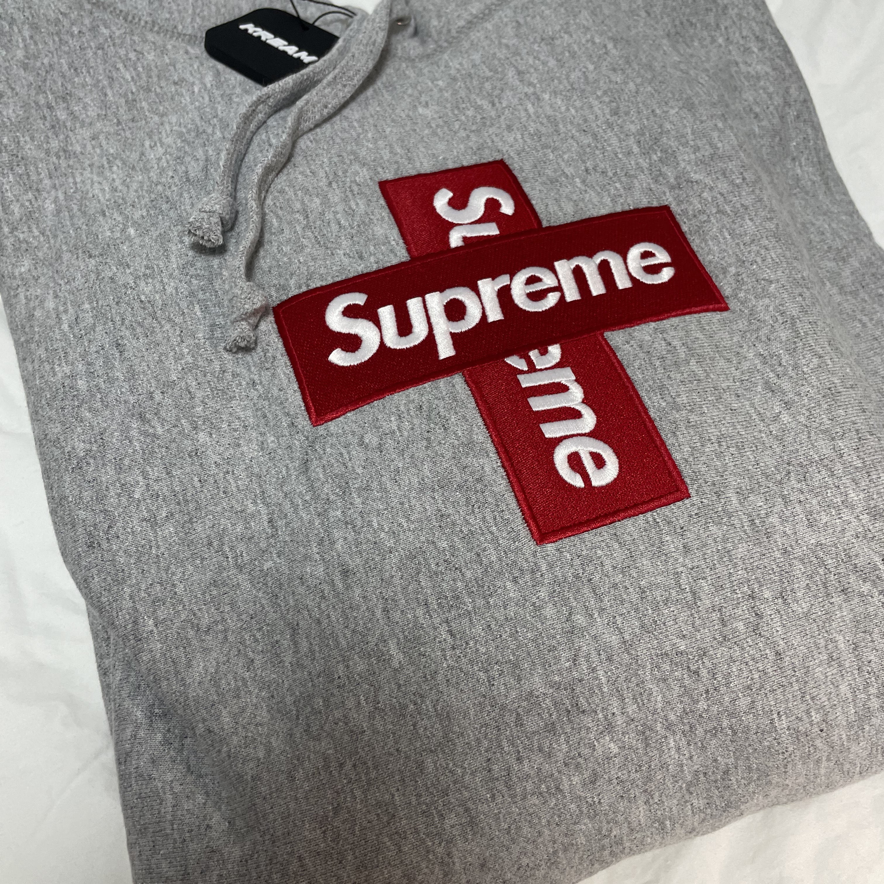 Supreme Cross Box Logo Hooded Sweatshirt Heather Grey - 20FW 착용 스타일