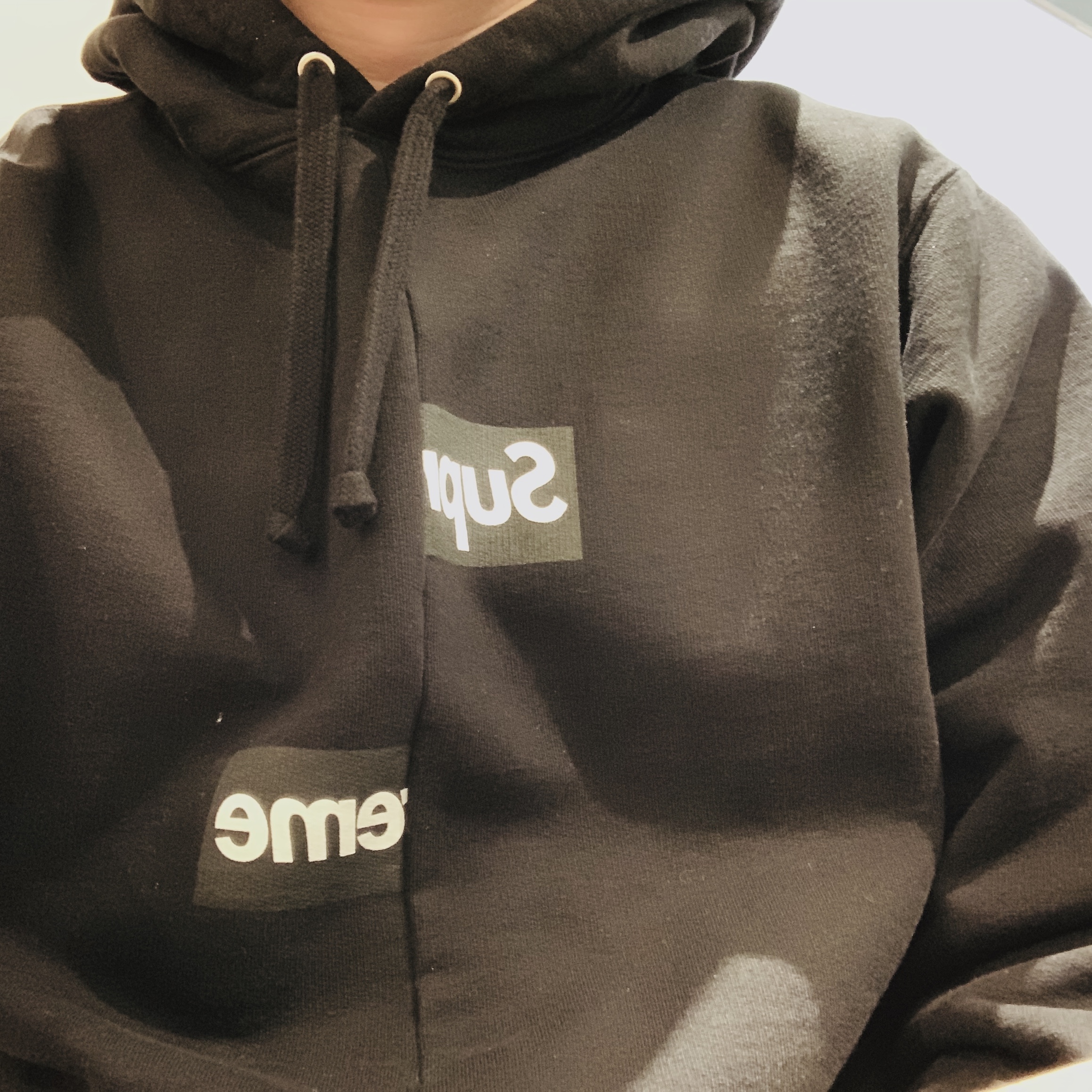 Supreme x Comme des Garcons Shirt Split Box Logo Hooded Sweatshirt Black - 18FW 착용 스타일