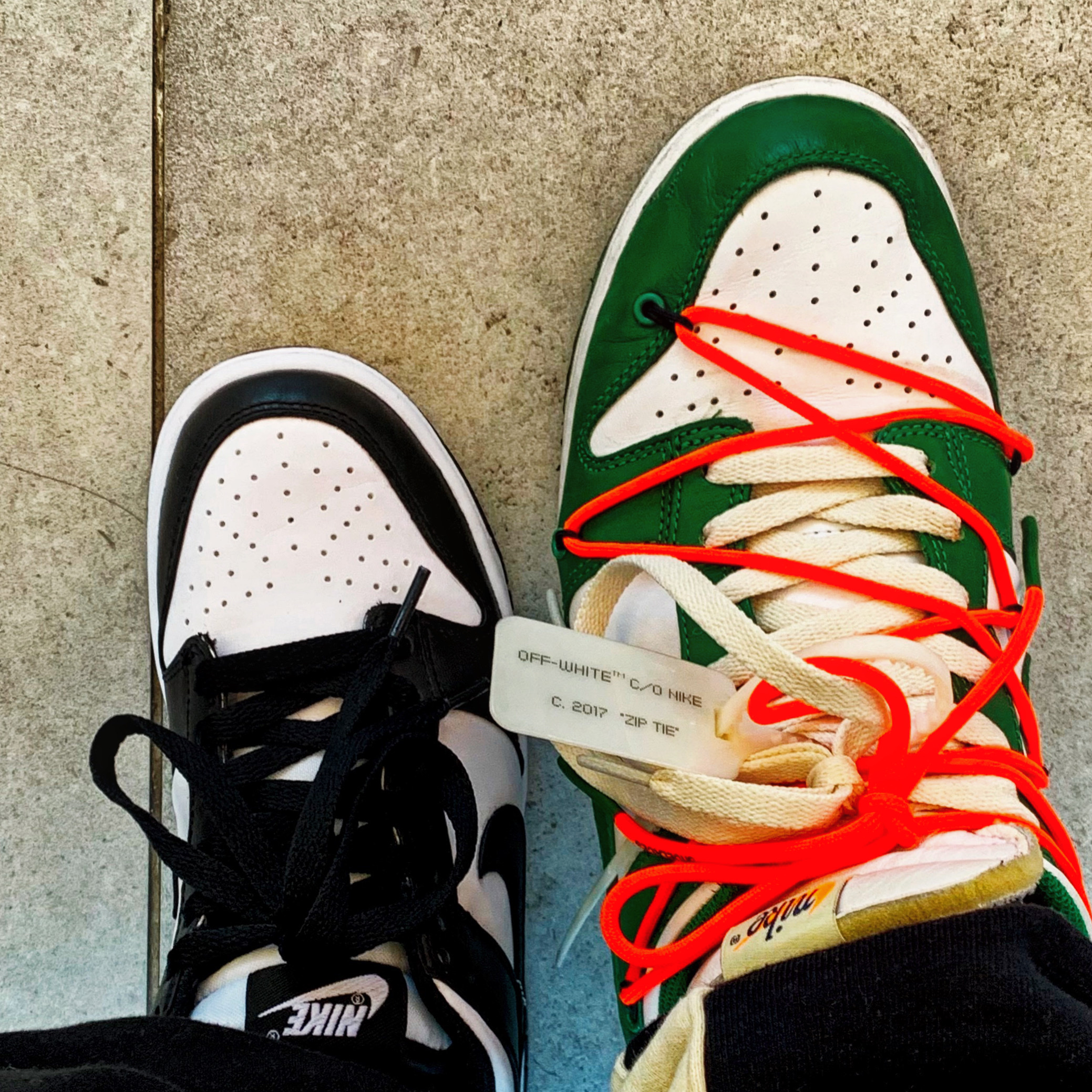 (GS) Nike Dunk Low Black, Nike x Off-White Dunk Low Pine Green 착용 스타일
