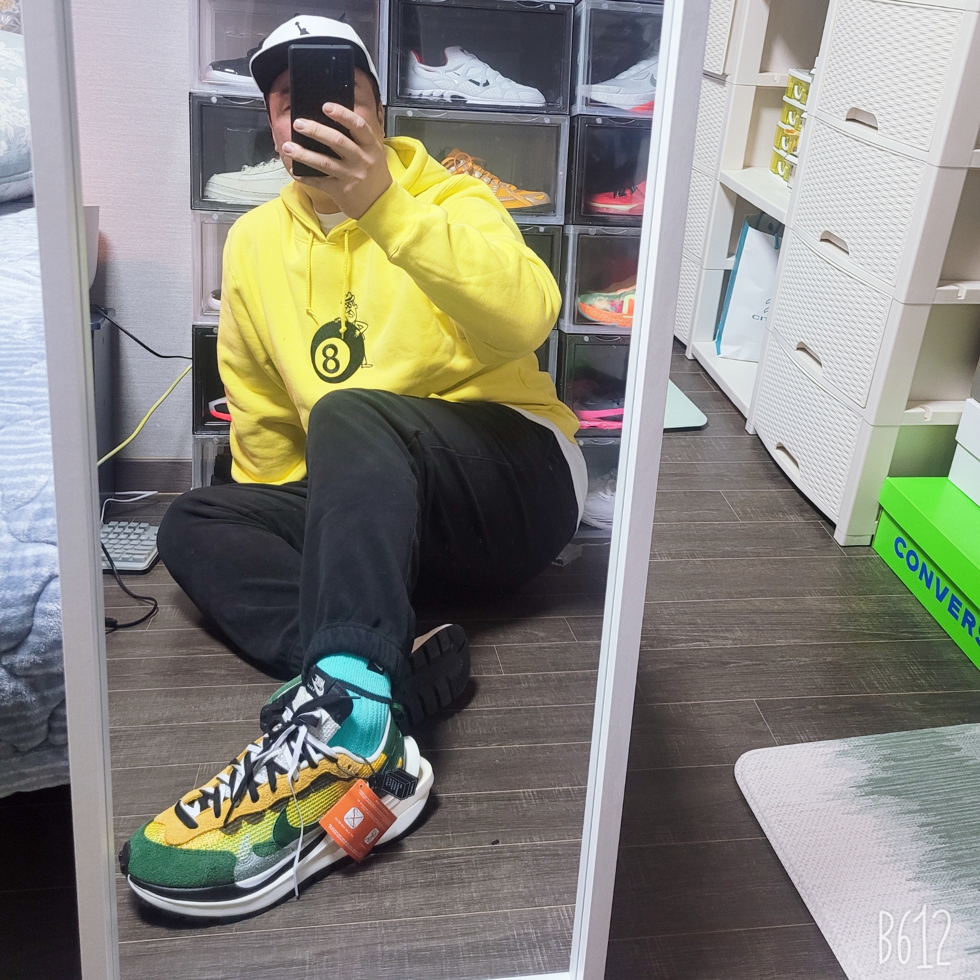 Nike x Sacai VaporWaffle Tour Yellow & Gorge Green Sail 착용 스타일 - 1