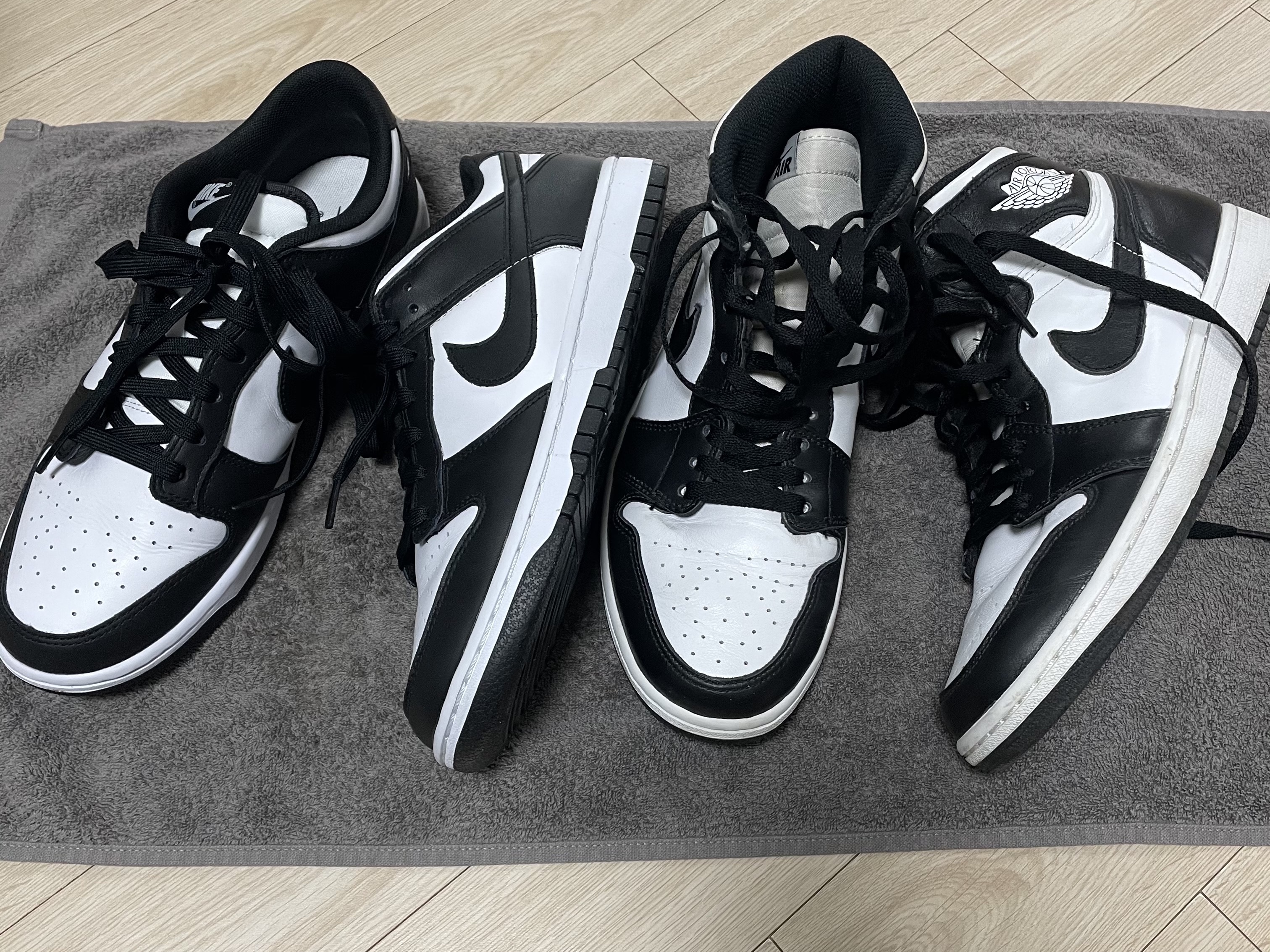 Nike Dunk Low Retro Black, Jordan 1 Retro High OG Black White 2014 착용 스타일 - 1