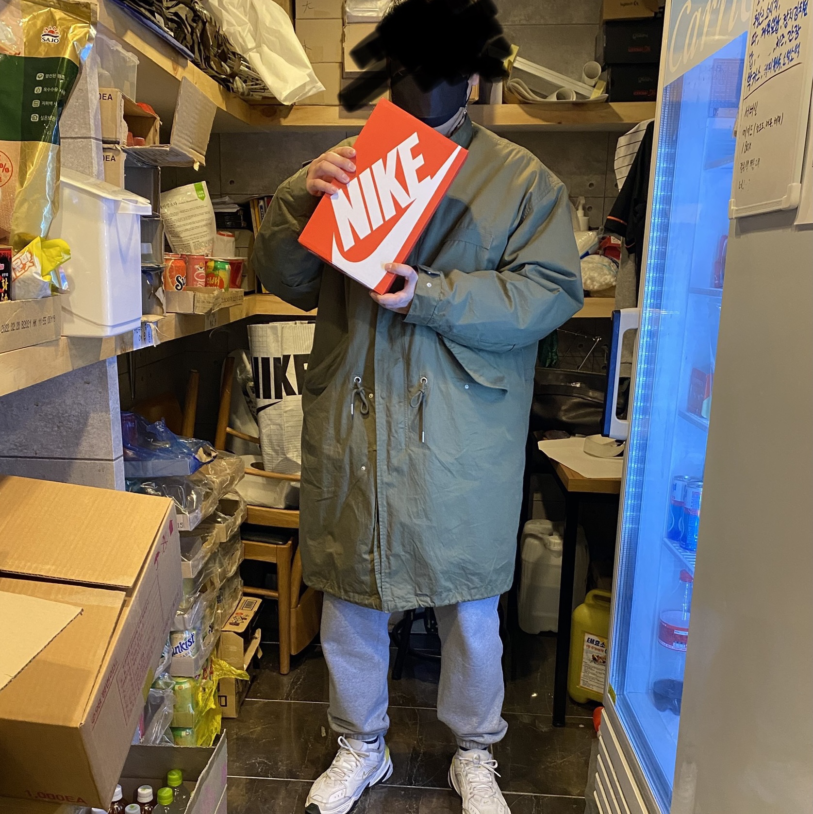 (W) Nike Dunk Low Black, Nike M2K Tekno White Pure Platinum 착용 스타일 - 1