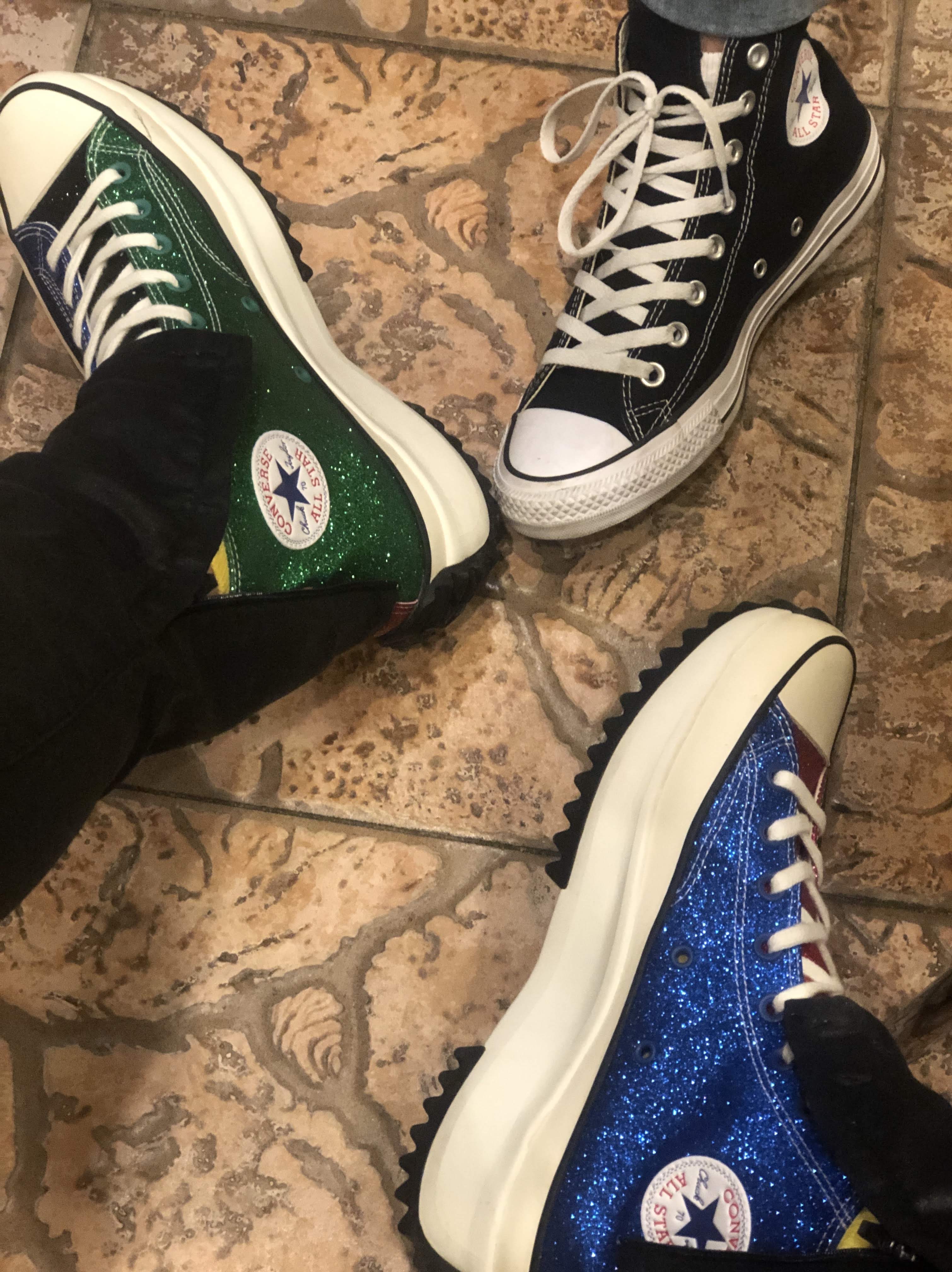Converse x JW Anderson Run Star Hike Hi Glitter 착용 스타일