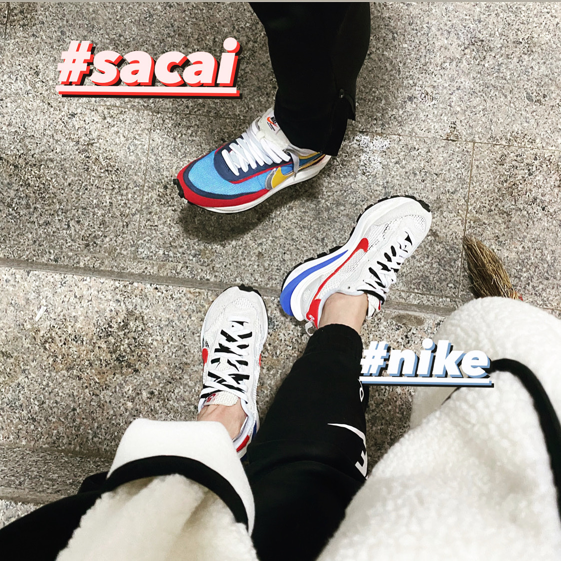 Nike x Sacai VaporWaffle Royal Fuchsia, Nike x Sacai LDWaffle Blue Multi 착용 스타일