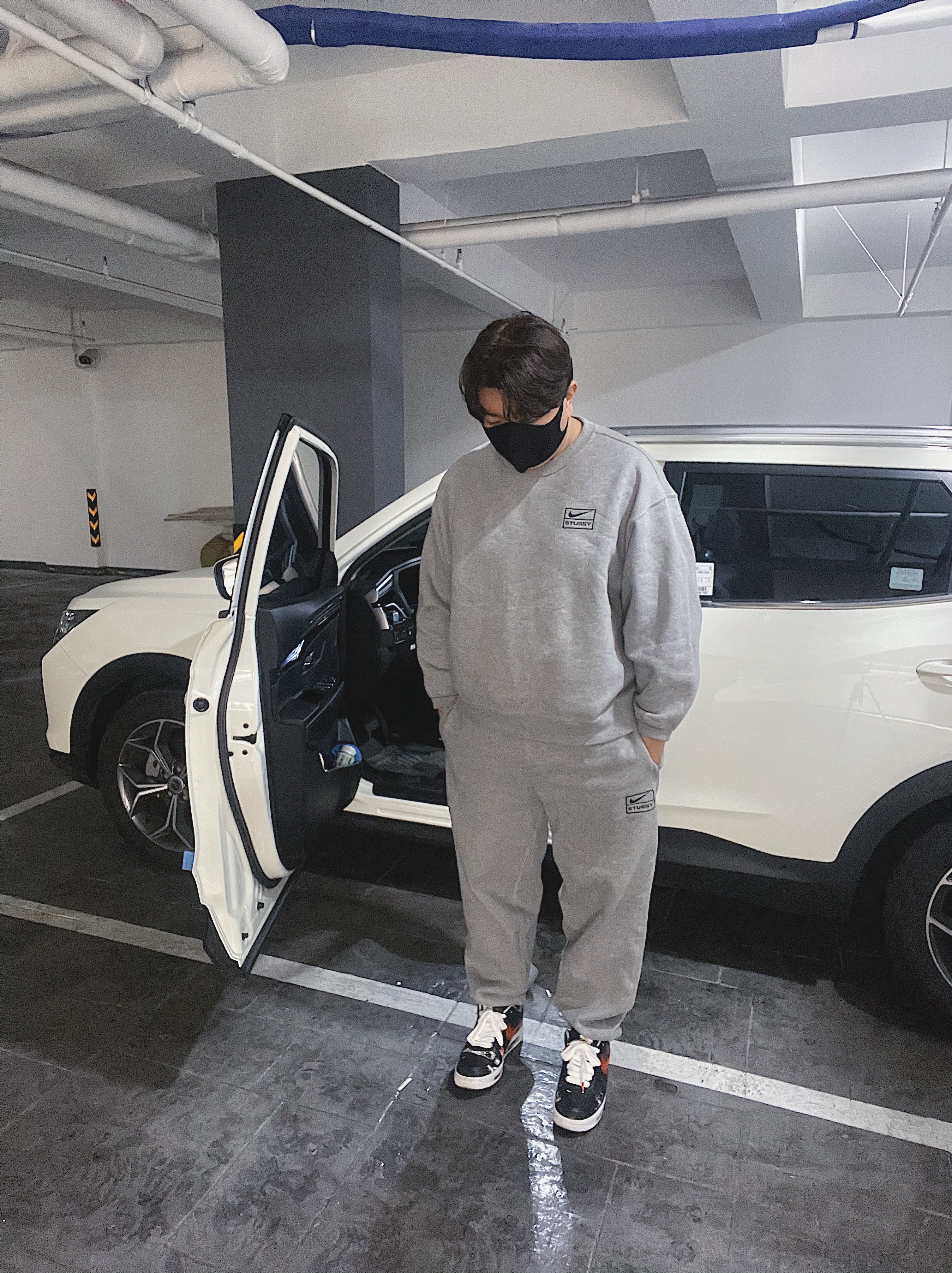 Nike x Peaceminusone Air Force 1 Low Para-Noise - Korea Exclusive, Nike x Stussy NRG BR Fleece Pants Grey 착용 스타일