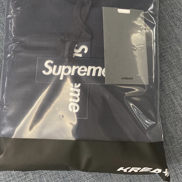 Supreme Cross Box Logo Hooded Sweatshirt Navy - 20FW 착용 스타일