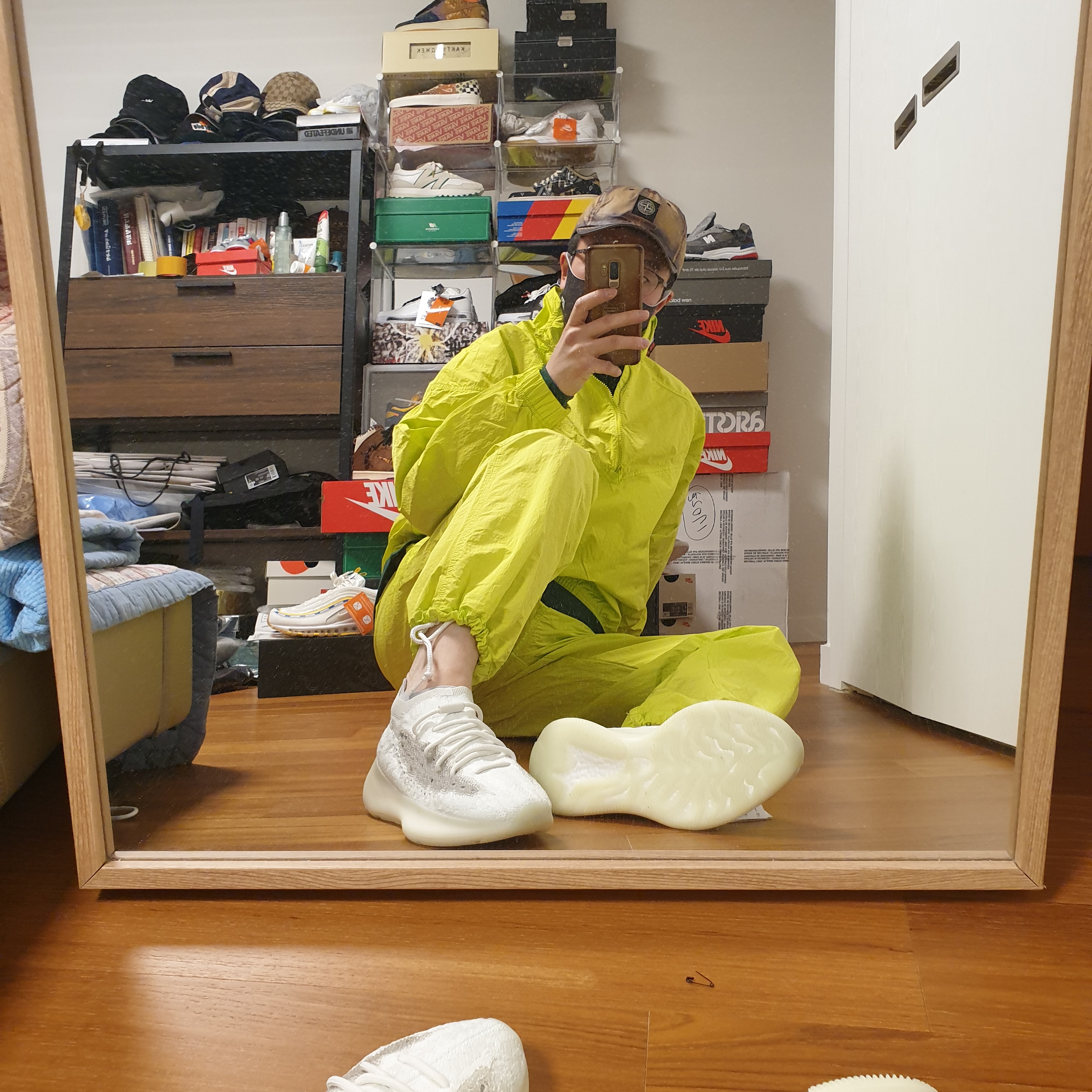Nike x Stussy Big Swoosh LS T-Shirt Green - US/EU, Nike x Stussy Windrunner Jacket Bright Cactus 착용 스타일 - 3
