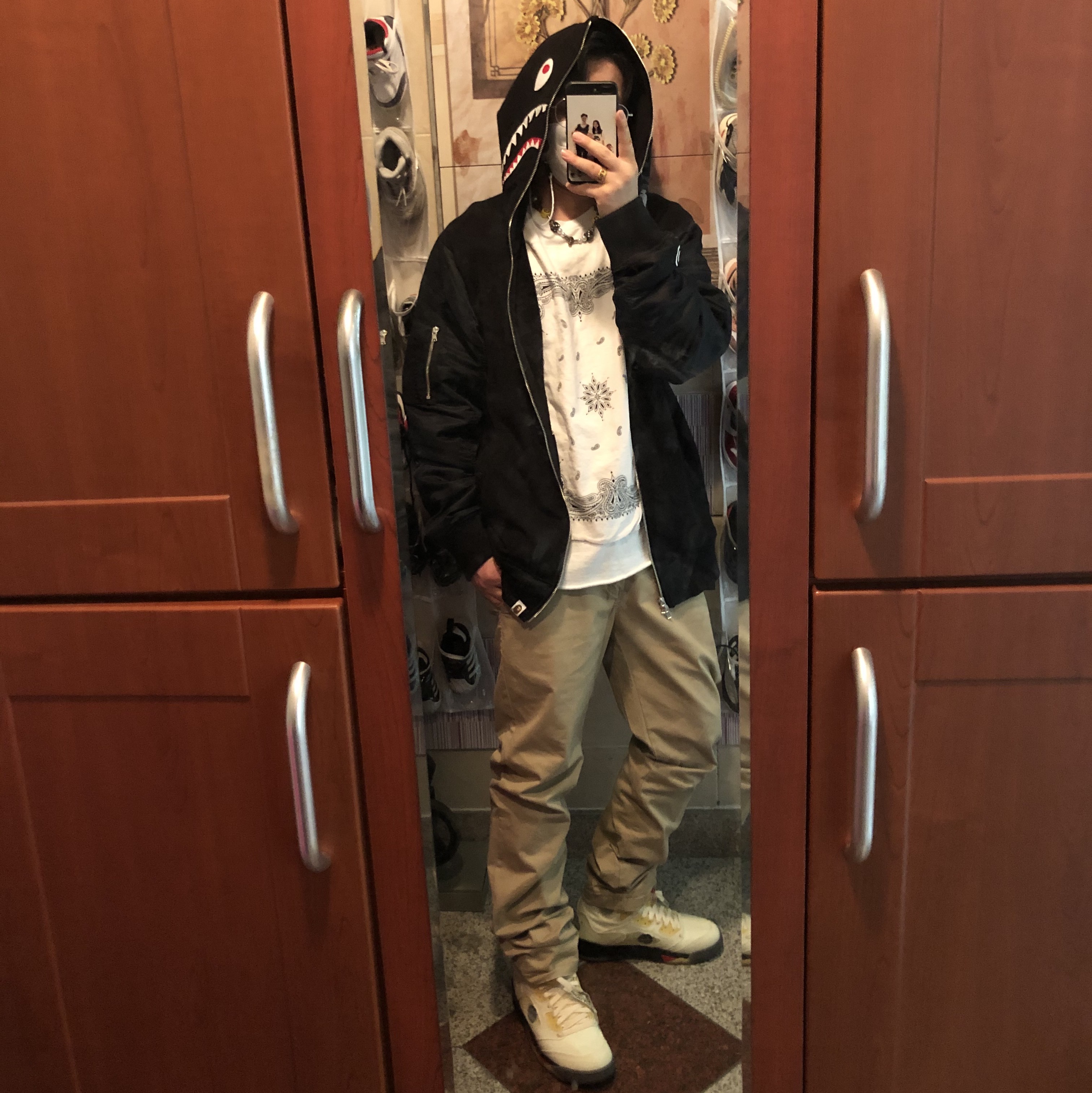 Jordan 5 x Off-White Retro SP Sail Fire Red 착용 스타일 - 2