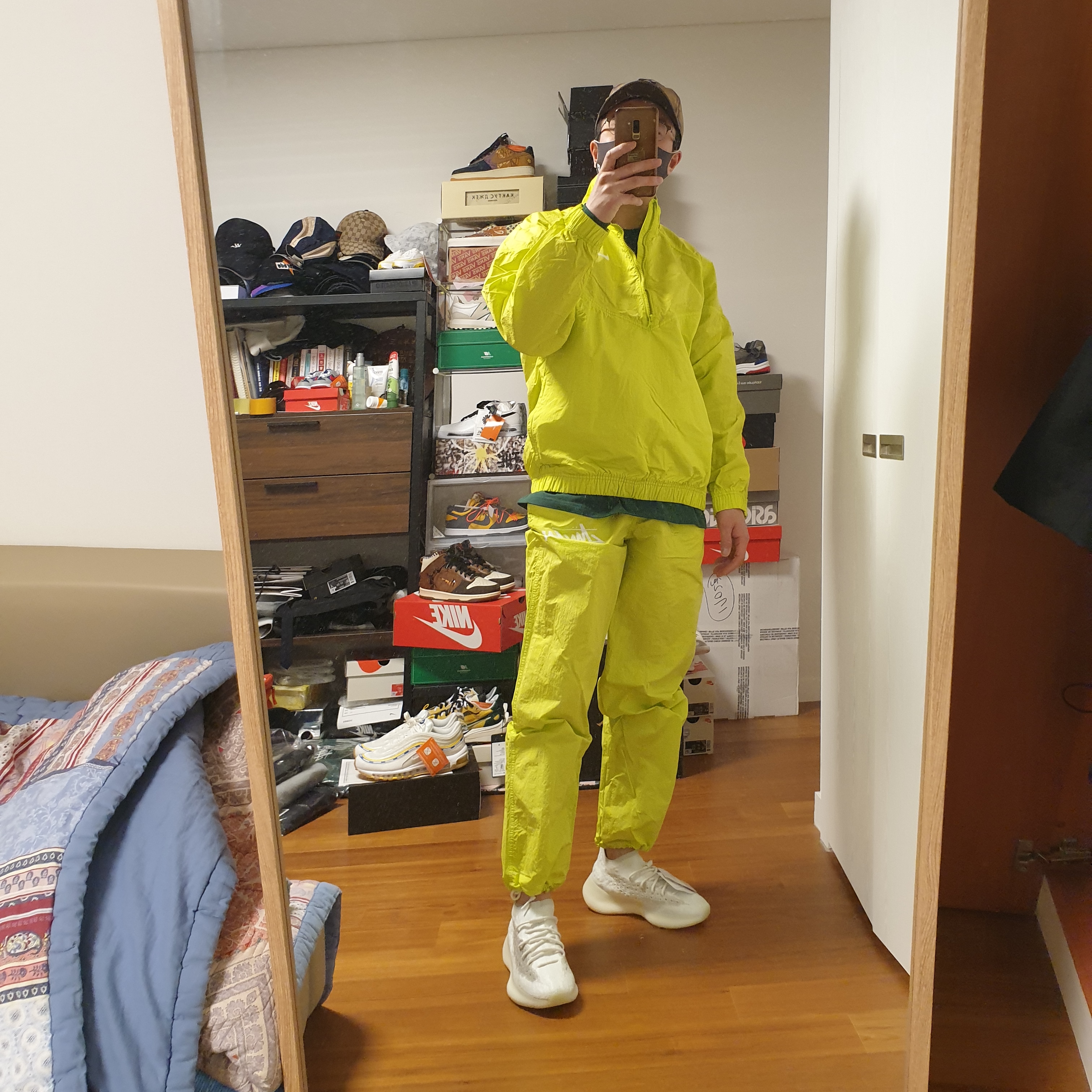 Nike x Stussy Big Swoosh LS T-Shirt Green - US/EU, Nike x Stussy Windrunner Jacket Bright Cactus 착용 스타일 - 2