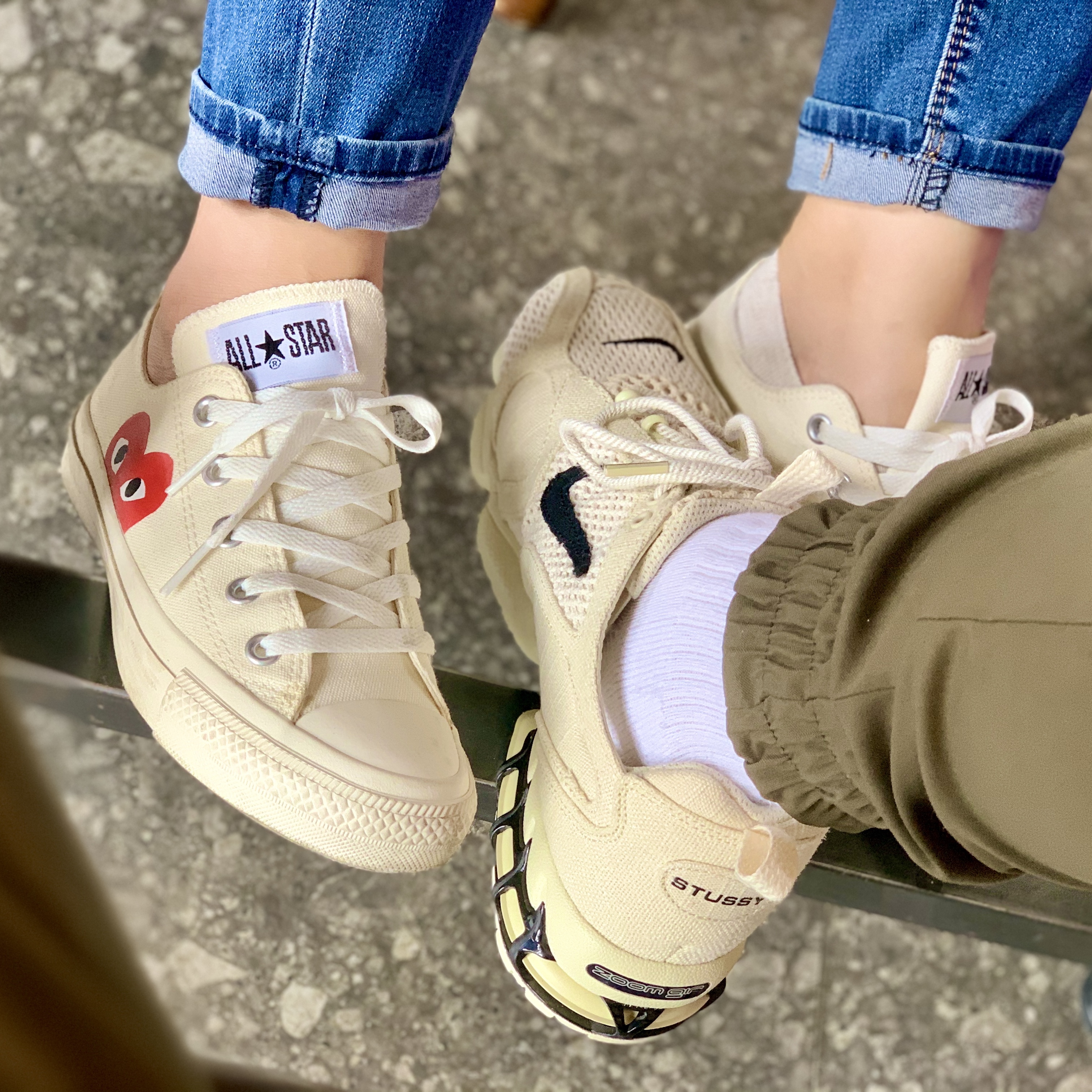 Nike x Stussy Air Zoom Spiridon Cage 2 Fossil 착용 스타일 - 5
