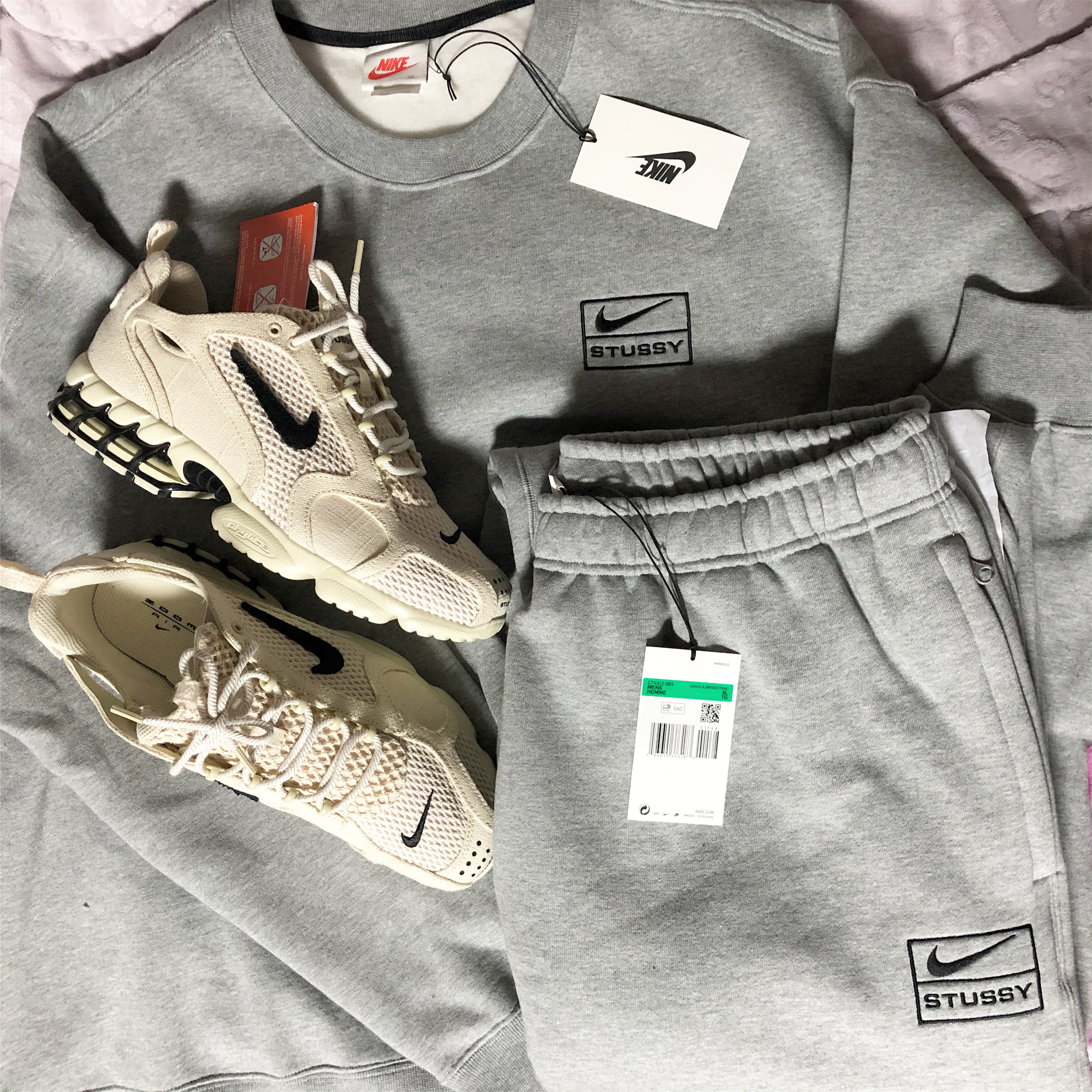 Nike x Stussy NRG BR Crew Fleece Grey, Nike x Stussy NRG BR Fleece Pants Grey 착용 스타일