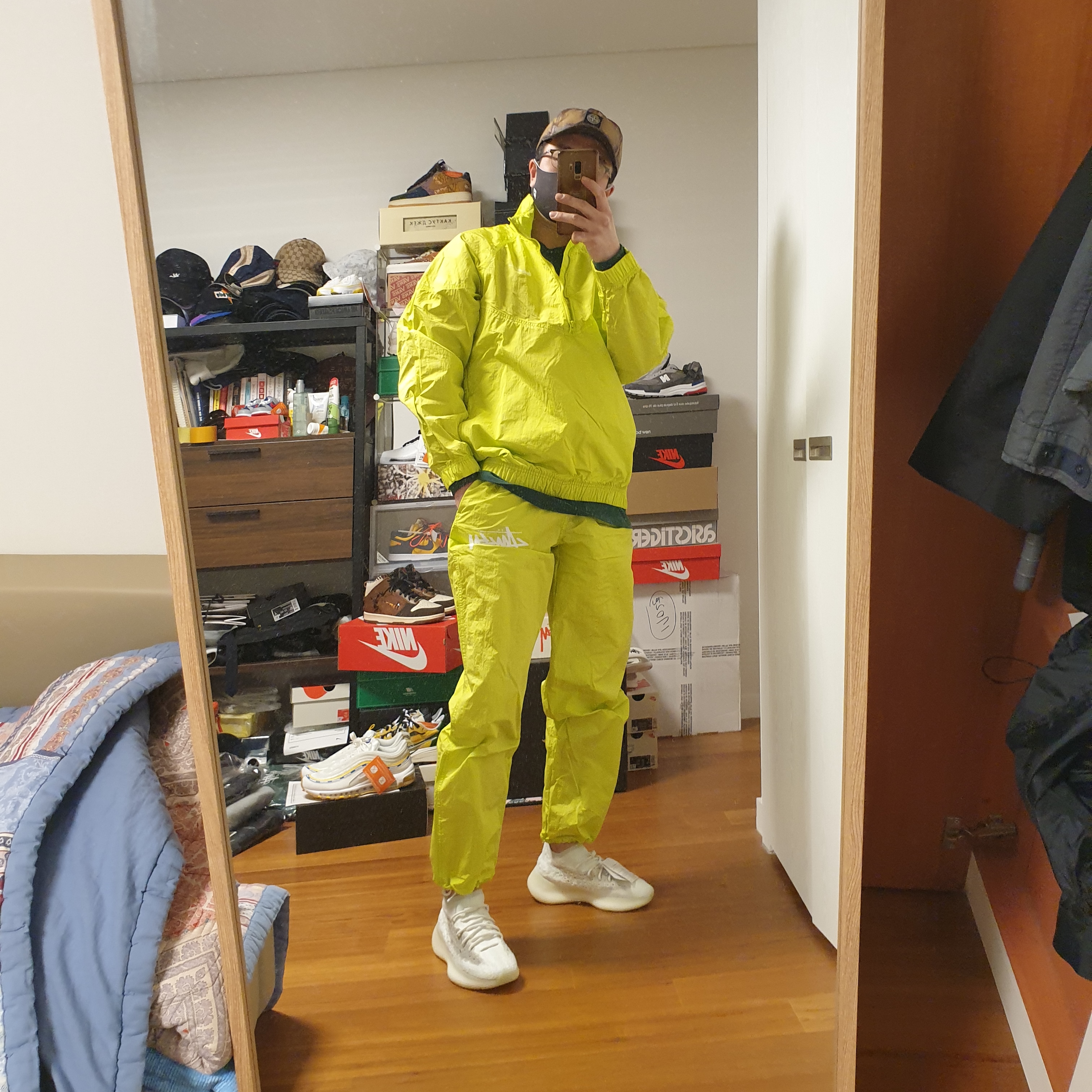 Nike x Stussy Big Swoosh LS T-Shirt Green - US/EU, Nike x Stussy Windrunner Jacket Bright Cactus 착용 스타일 - 1