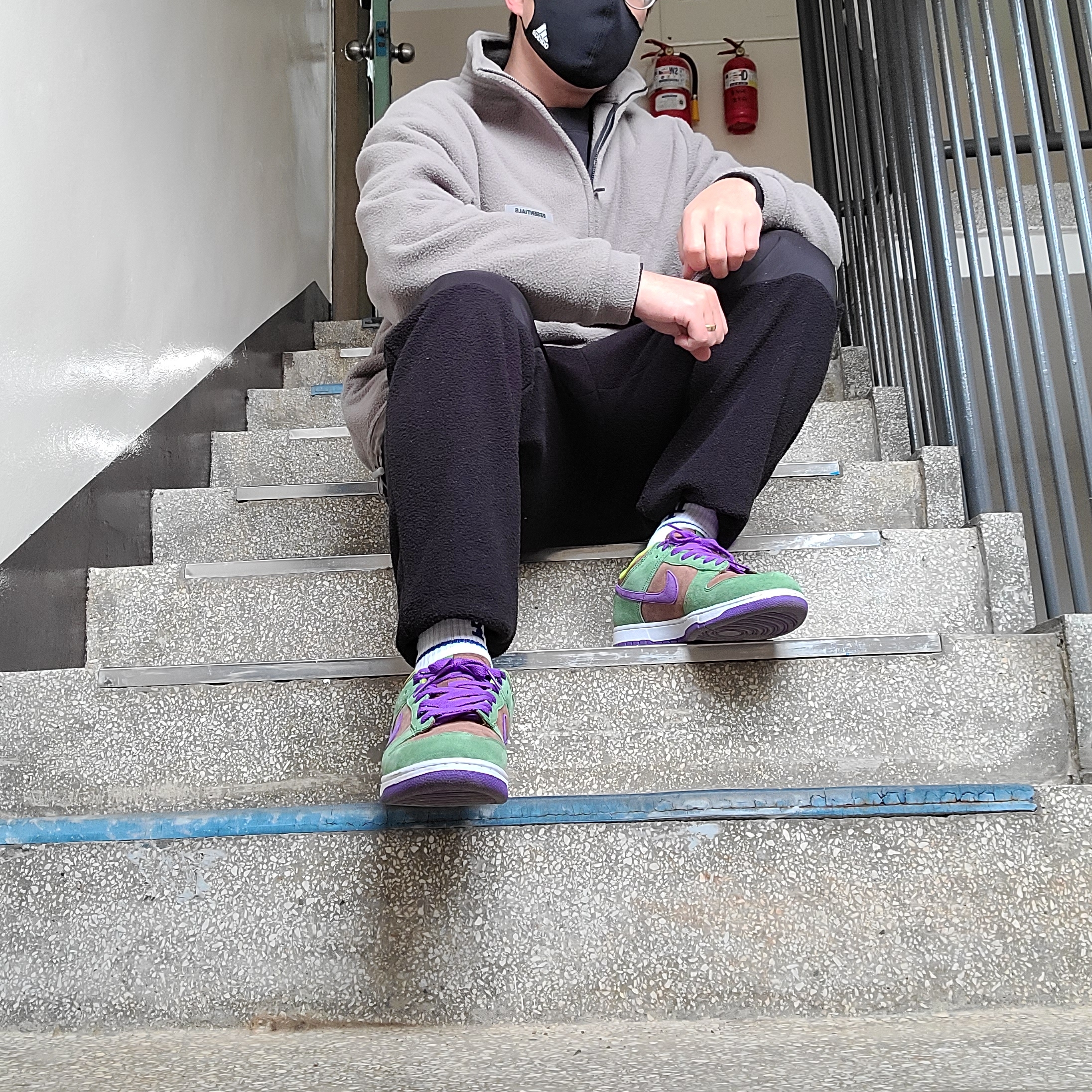 IAB Studio x Asics Fleece Pants Black, Nike Dunk Low SP Veneer 착용 스타일