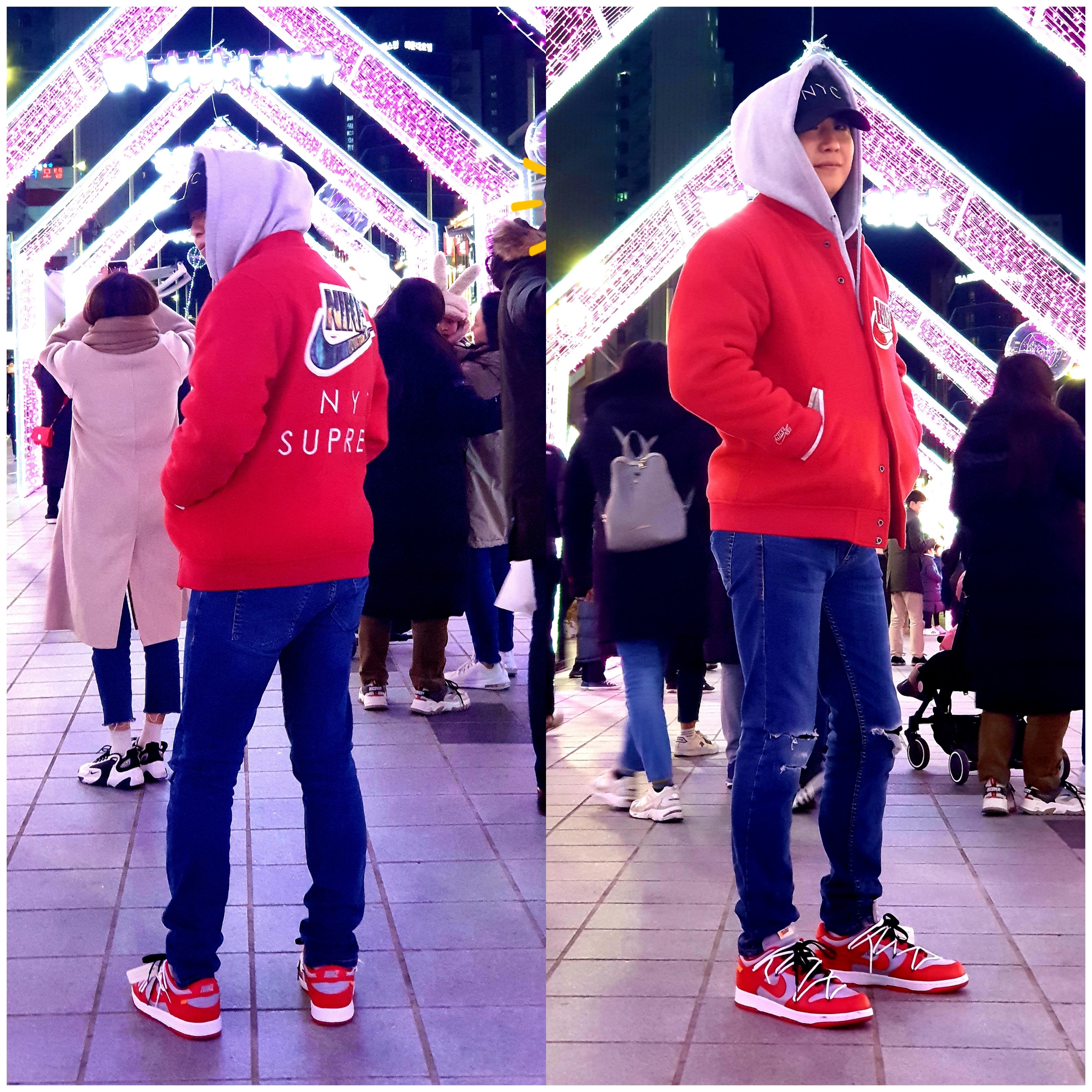 Nike x Off-White Dunk Low University Red 착용 스타일