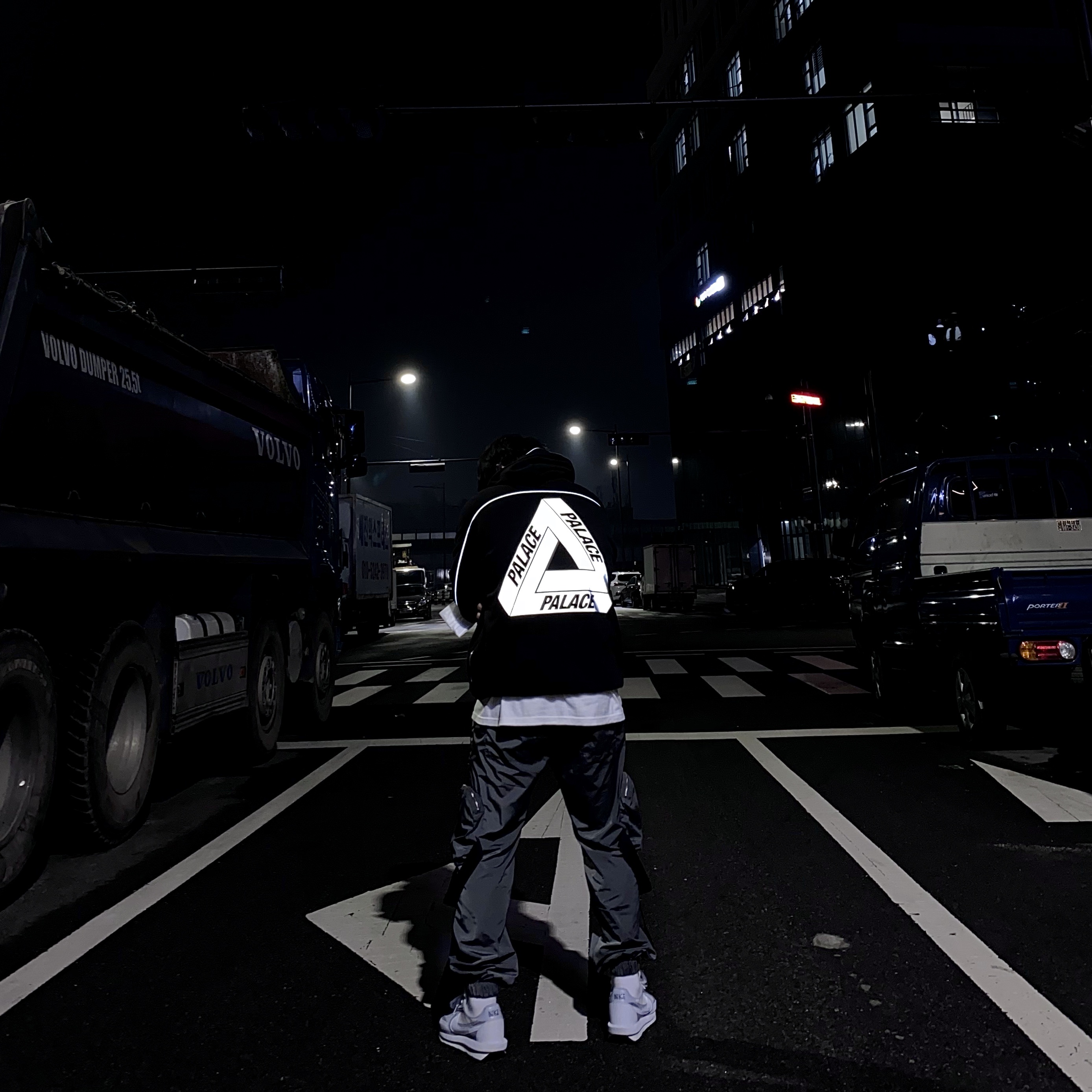 Palace Reflecto Hood Black - 19SS, Nike x Sacai LDWaffle Summit White 착용 스타일