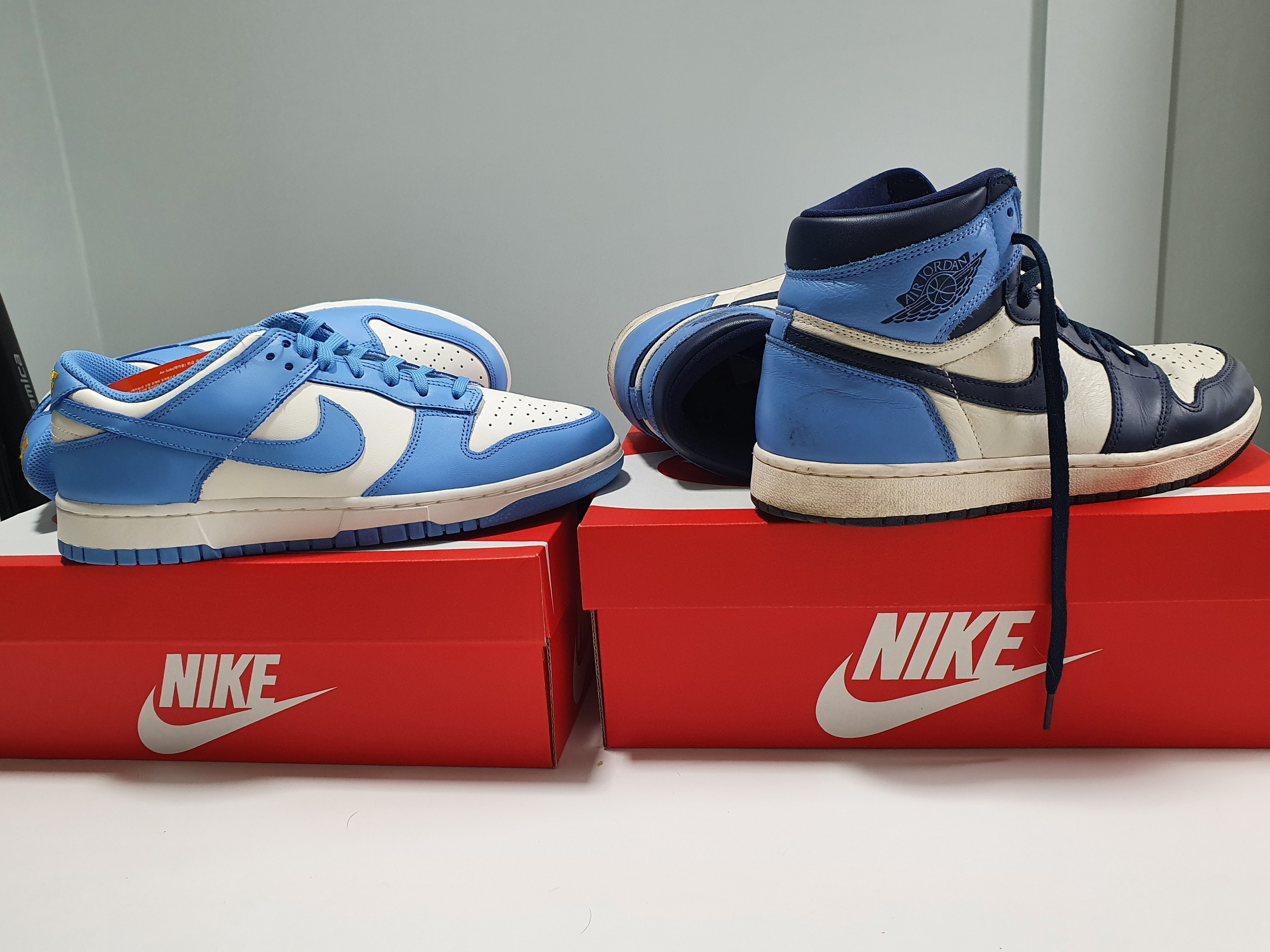 Jordan 1 Retro High Obsidian UNC, (W) Nike Dunk Low Coast 착용 스타일