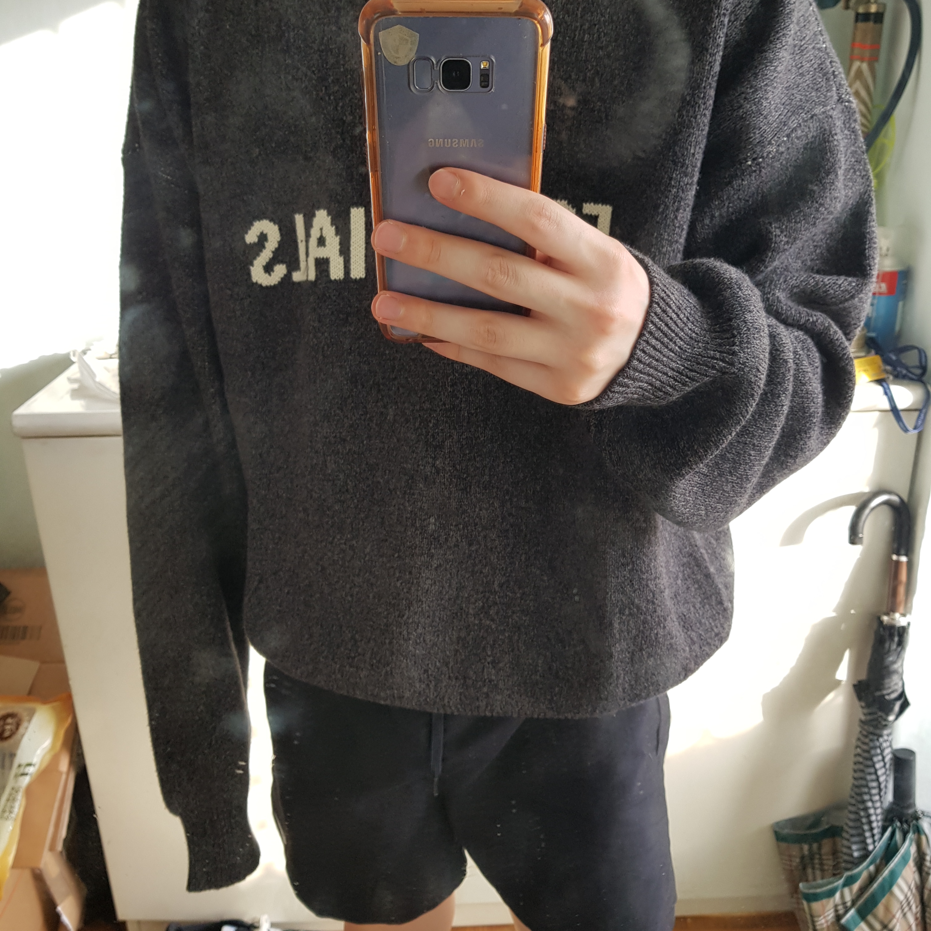 Essentials Knit Sweater Black Melange - 20SS, New Balance 327 Black 착용 스타일 - 1