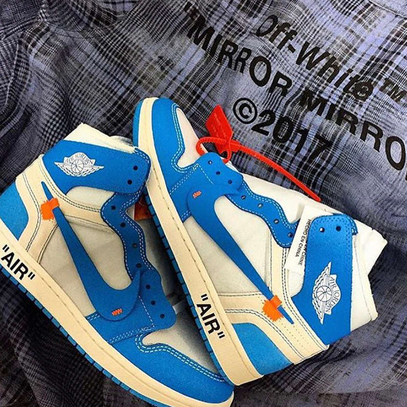 Jordan 1 x Off-White Retro High University Blue 착용 스타일