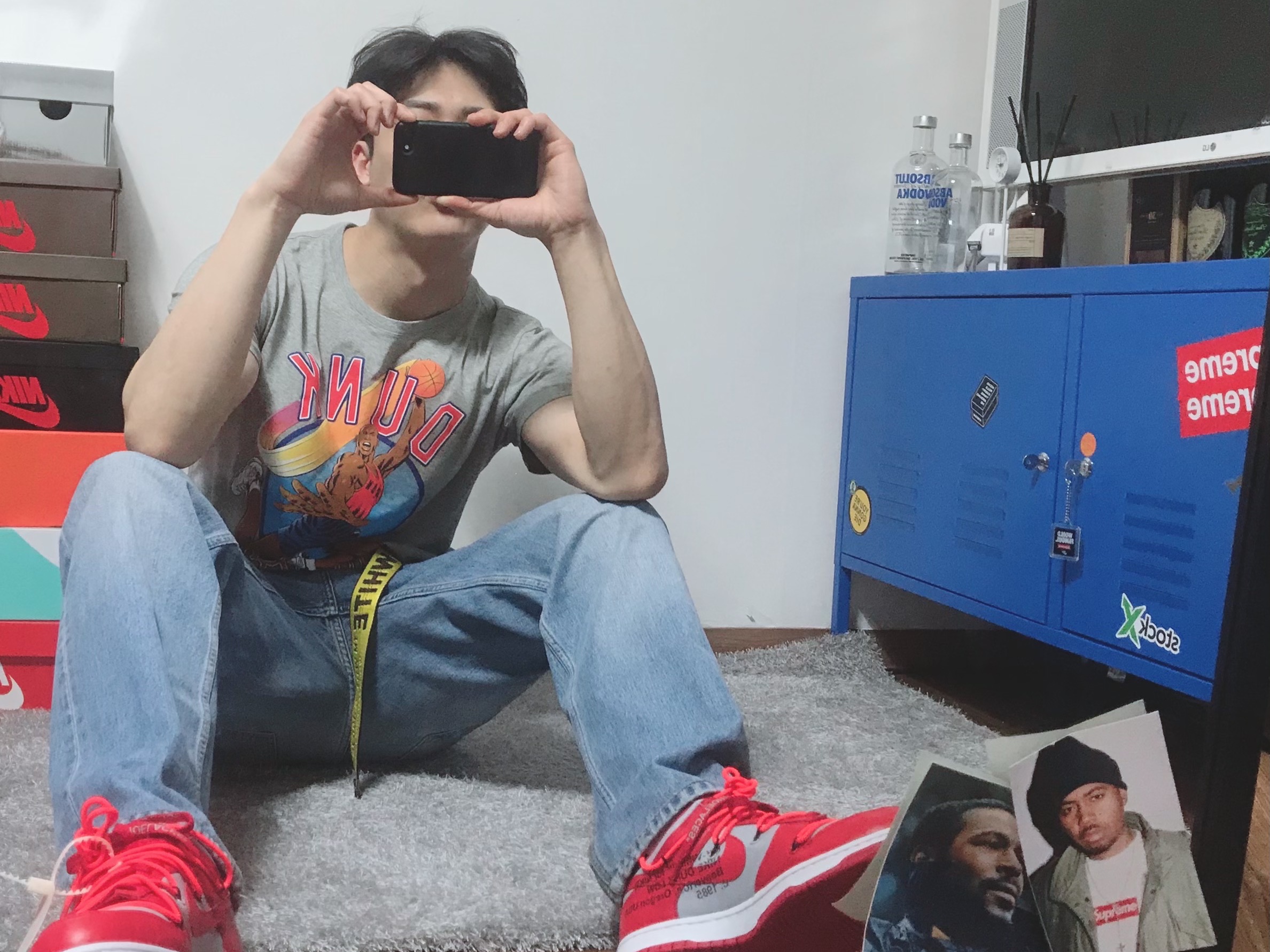 Nike x Off-White Dunk Low University Red 착용 스타일