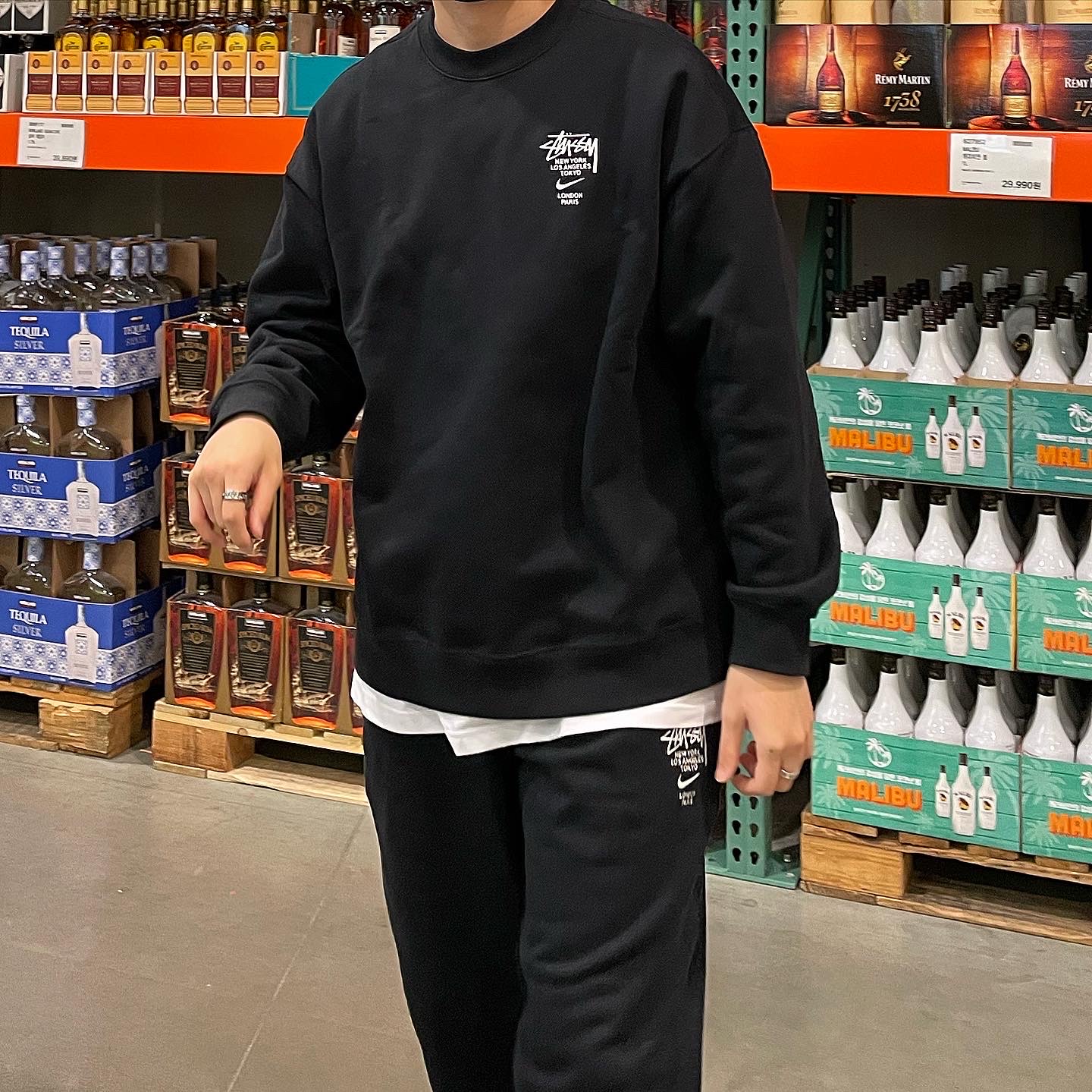 Nike x Off-White Dunk Low University Gold Midnight Navy, Nike x Stussy NRG ZR Fleece Pants Black - US/EU 착용 스타일 - 2