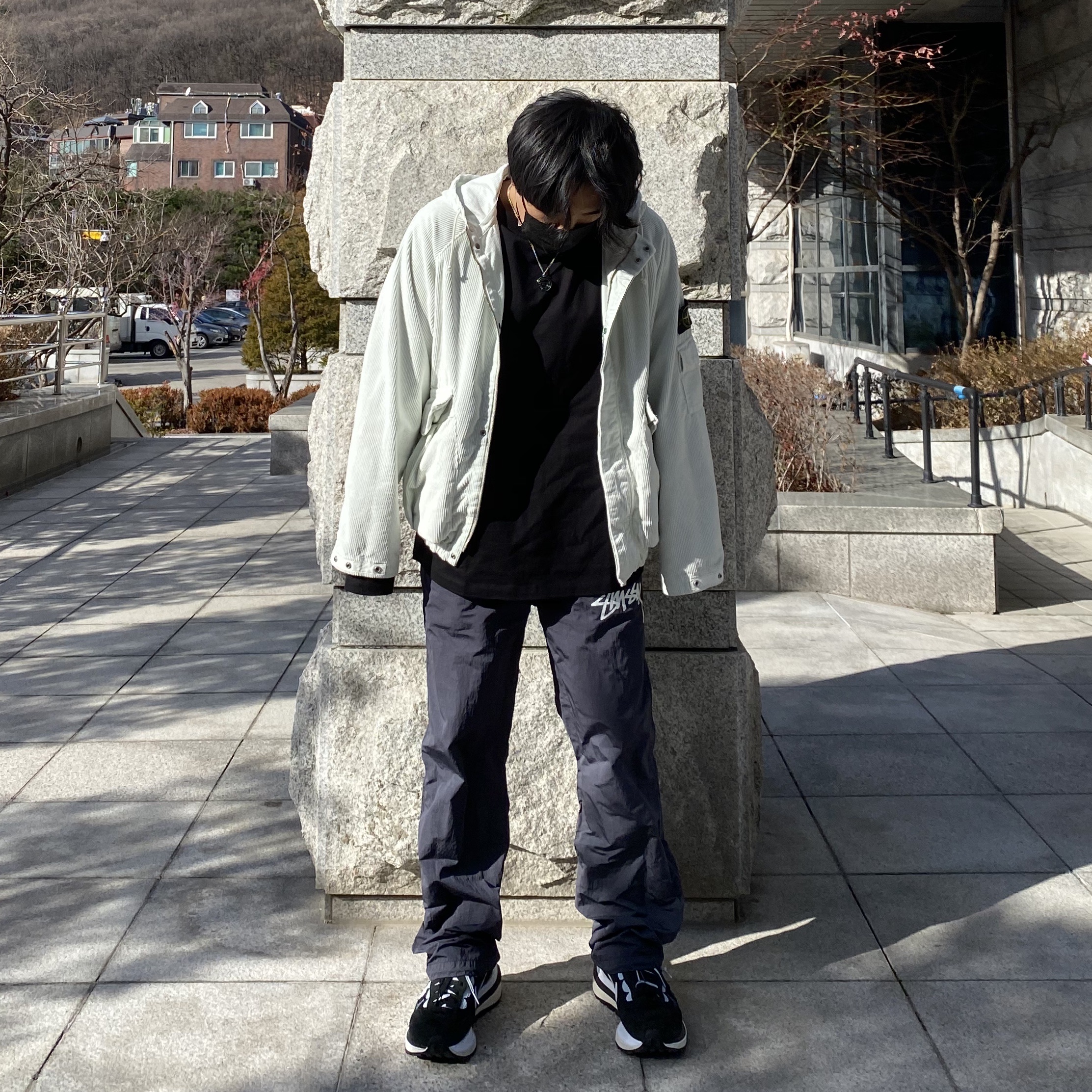Nike x Sacai VaporWaffle Black White, Nike x Stussy Beach Pants Off Noir 착용 스타일