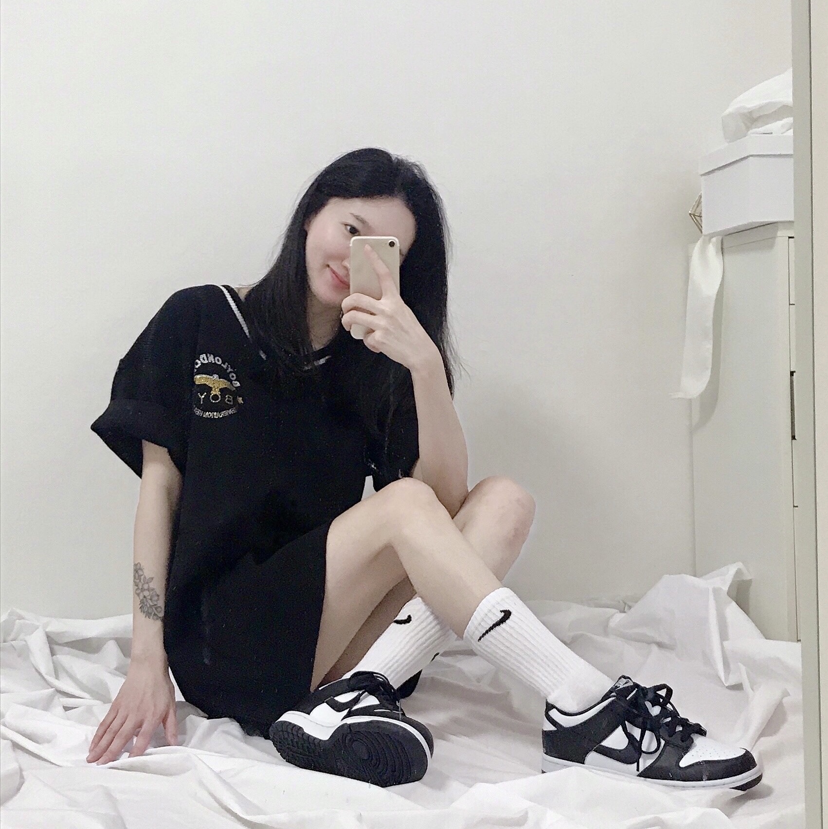Nike Dunk Low Retro Black, (W) Nike Dunk Low Black 착용 스타일
