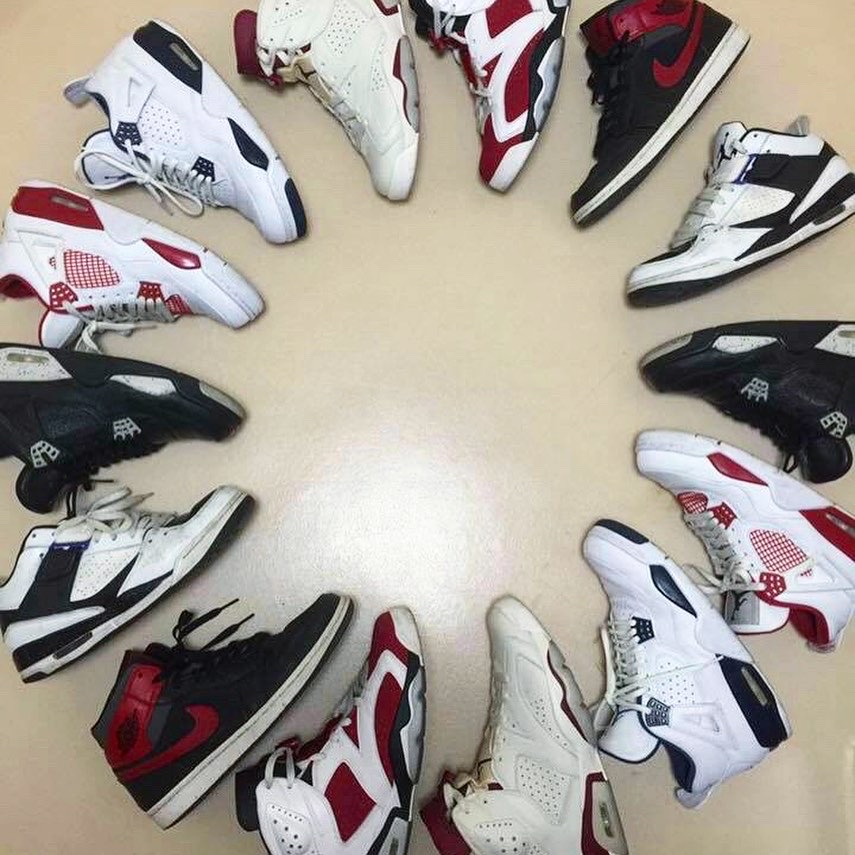 Jordan 1 Mid Black Gym Red, Jordan 4 Retro Columbia 2015 착용 스타일