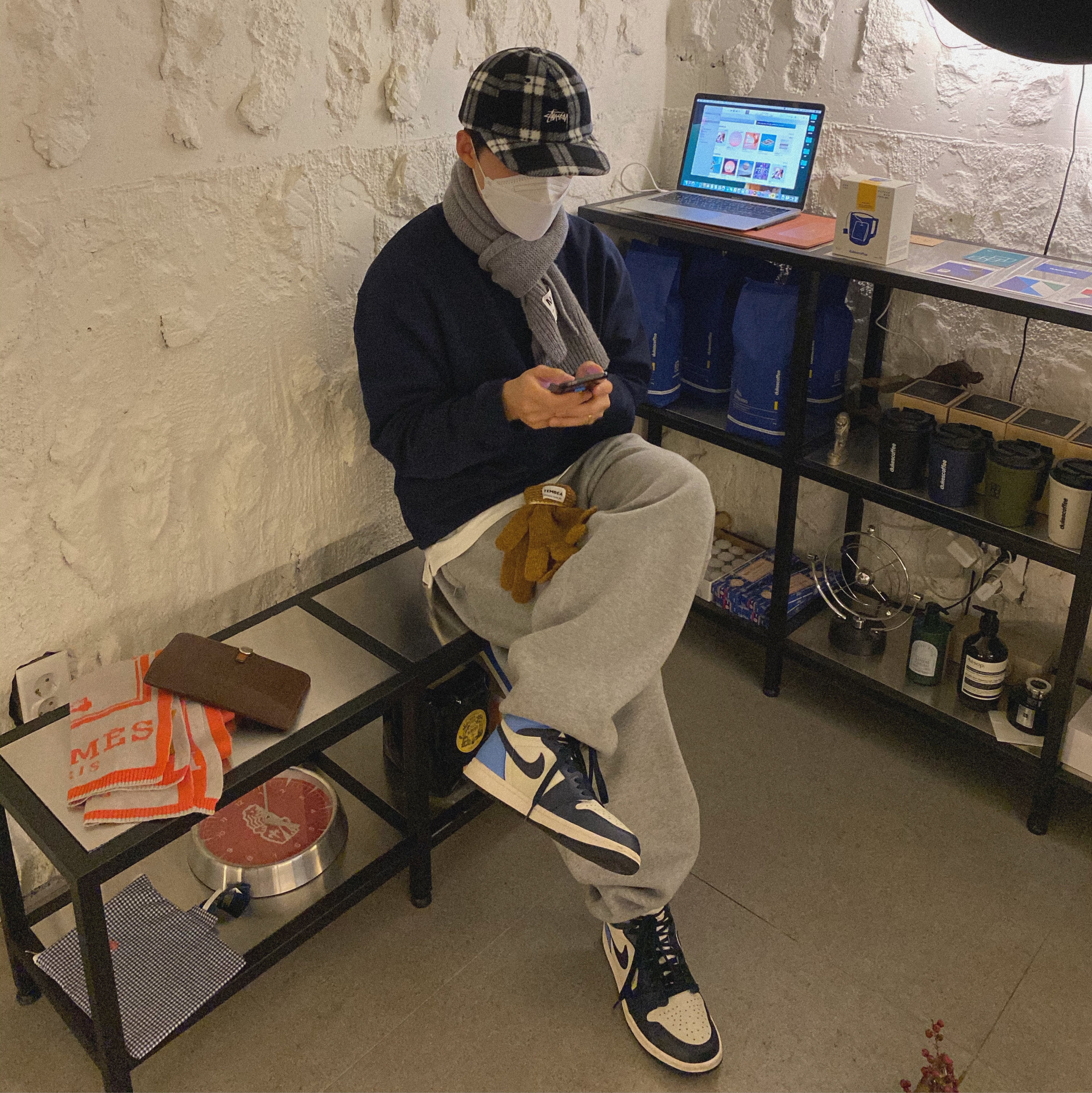 Nike x Stussy NRG BR Fleece Pants Grey, Jordan 1 Retro High Obsidian UNC 착용 스타일