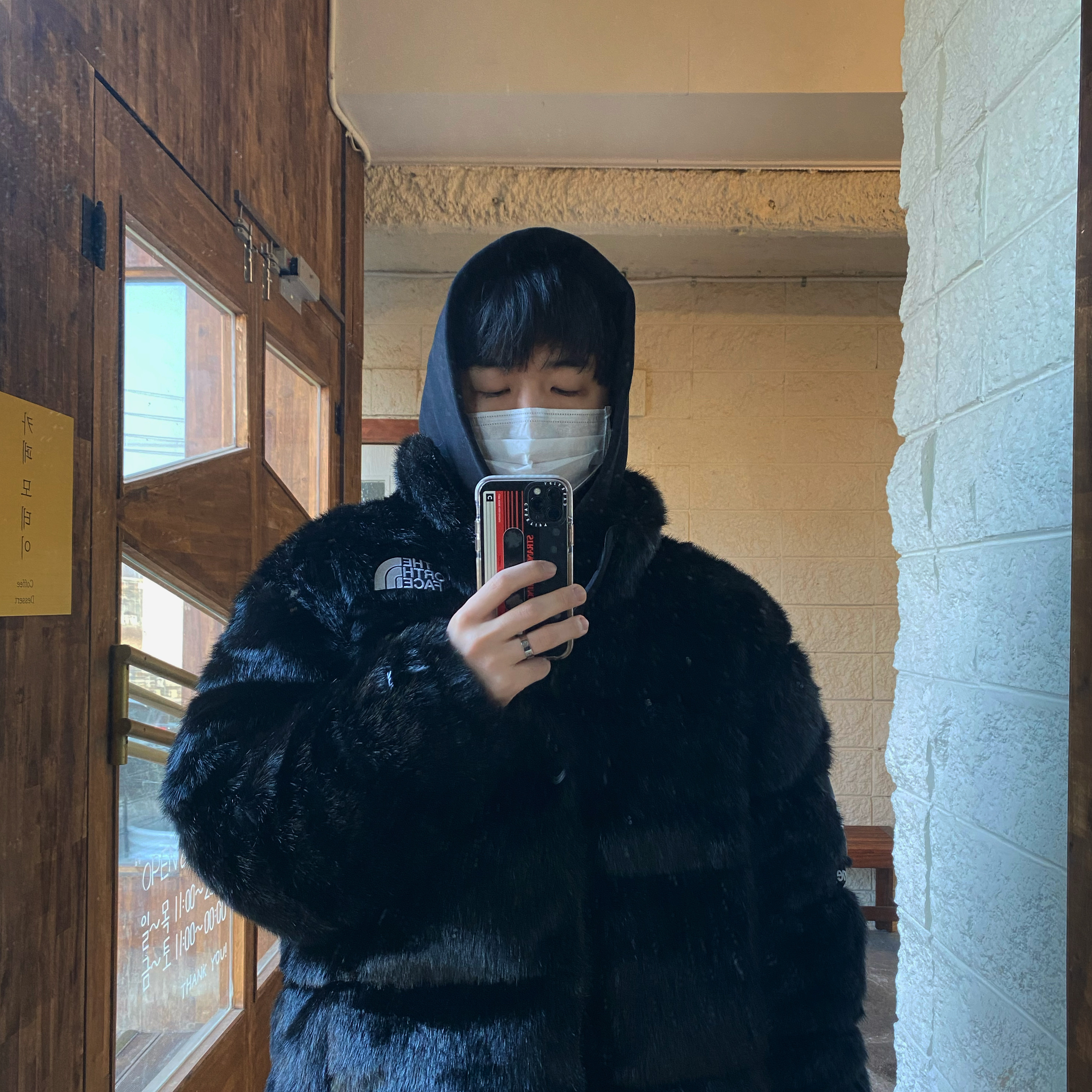 Supreme x The North Face Faux Fur Nuptse Jacket Black - 20FW 착용 스타일