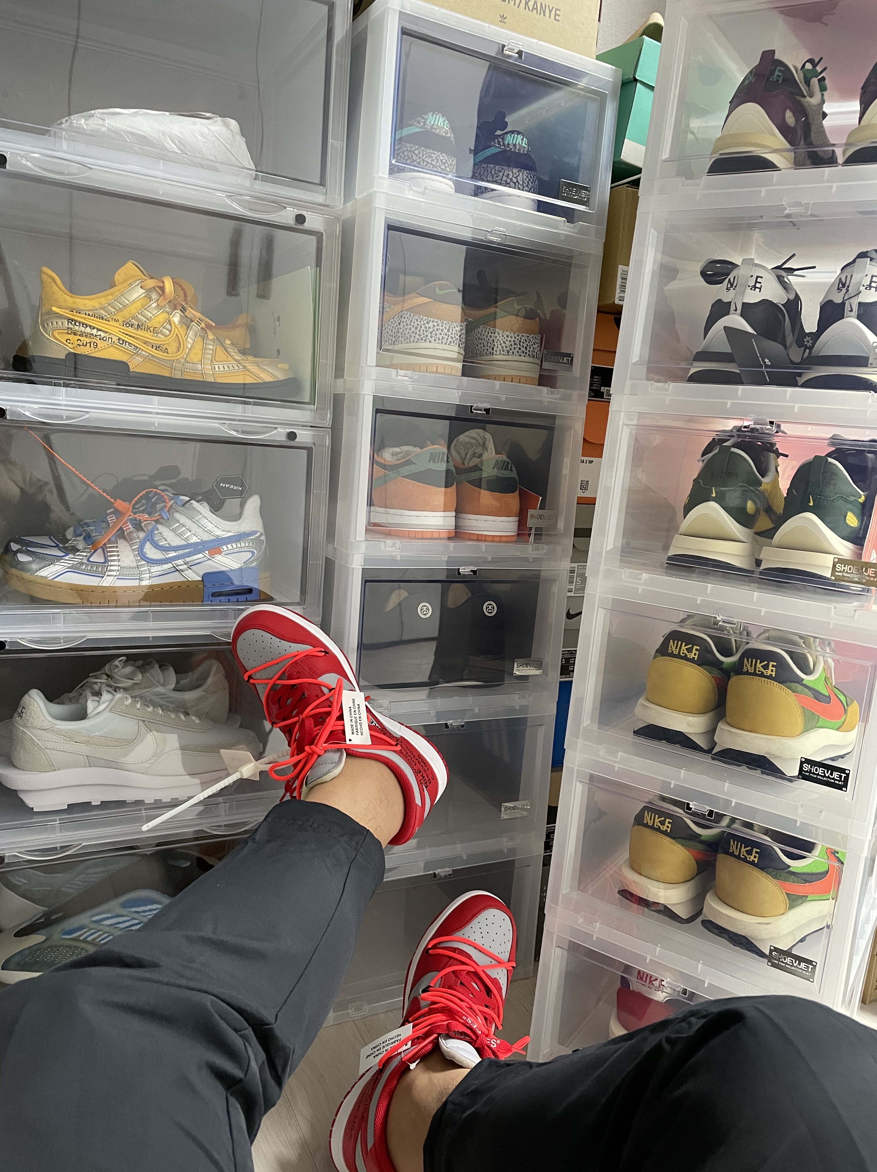 Nike x Off-White Dunk Low University Red, Nike x Off-White Air Rubber Dunk University Gold 착용 스타일