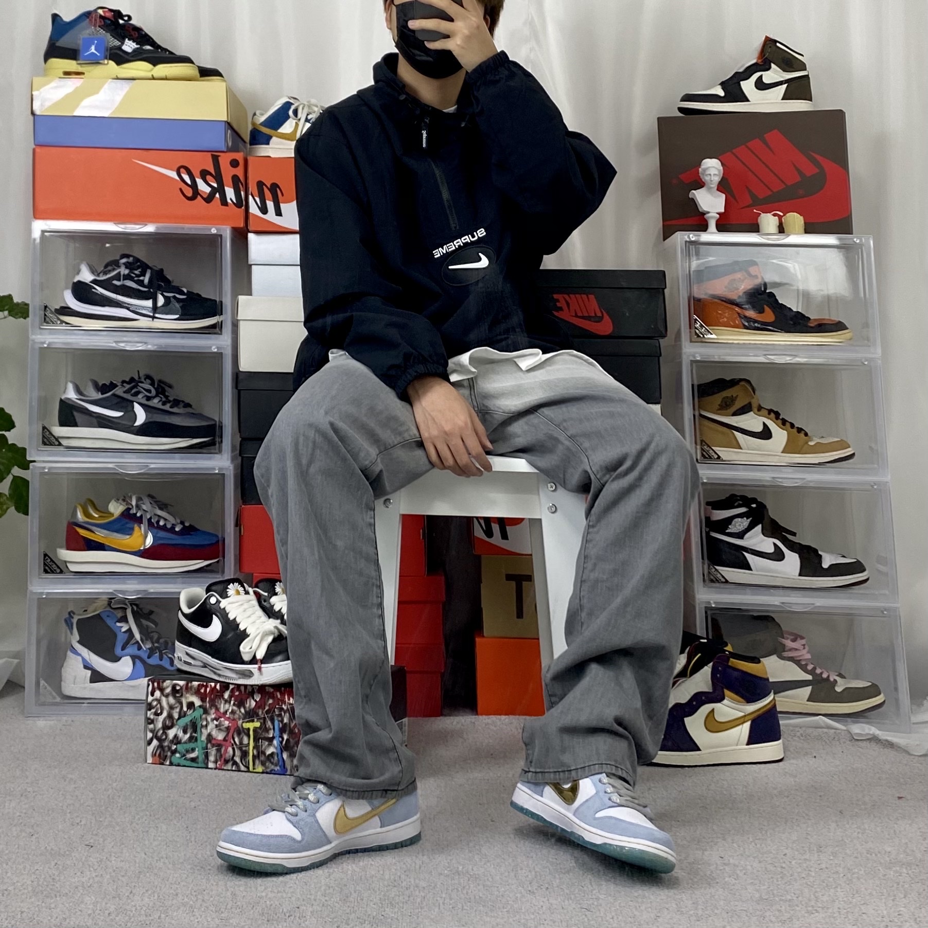 Nike x Sean Cliver SB Dunk Low Holiday Special, Nike x Sacai VaporWaffle Black White 착용 스타일