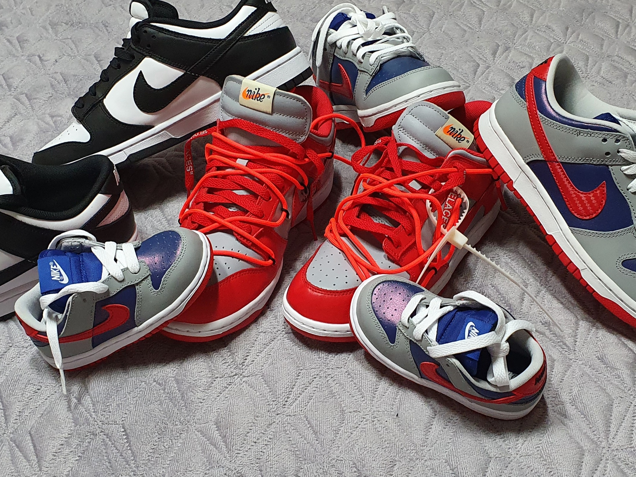 Nike x Off-White Dunk Low University Red, Nike Dunk Low Retro Black 착용 스타일